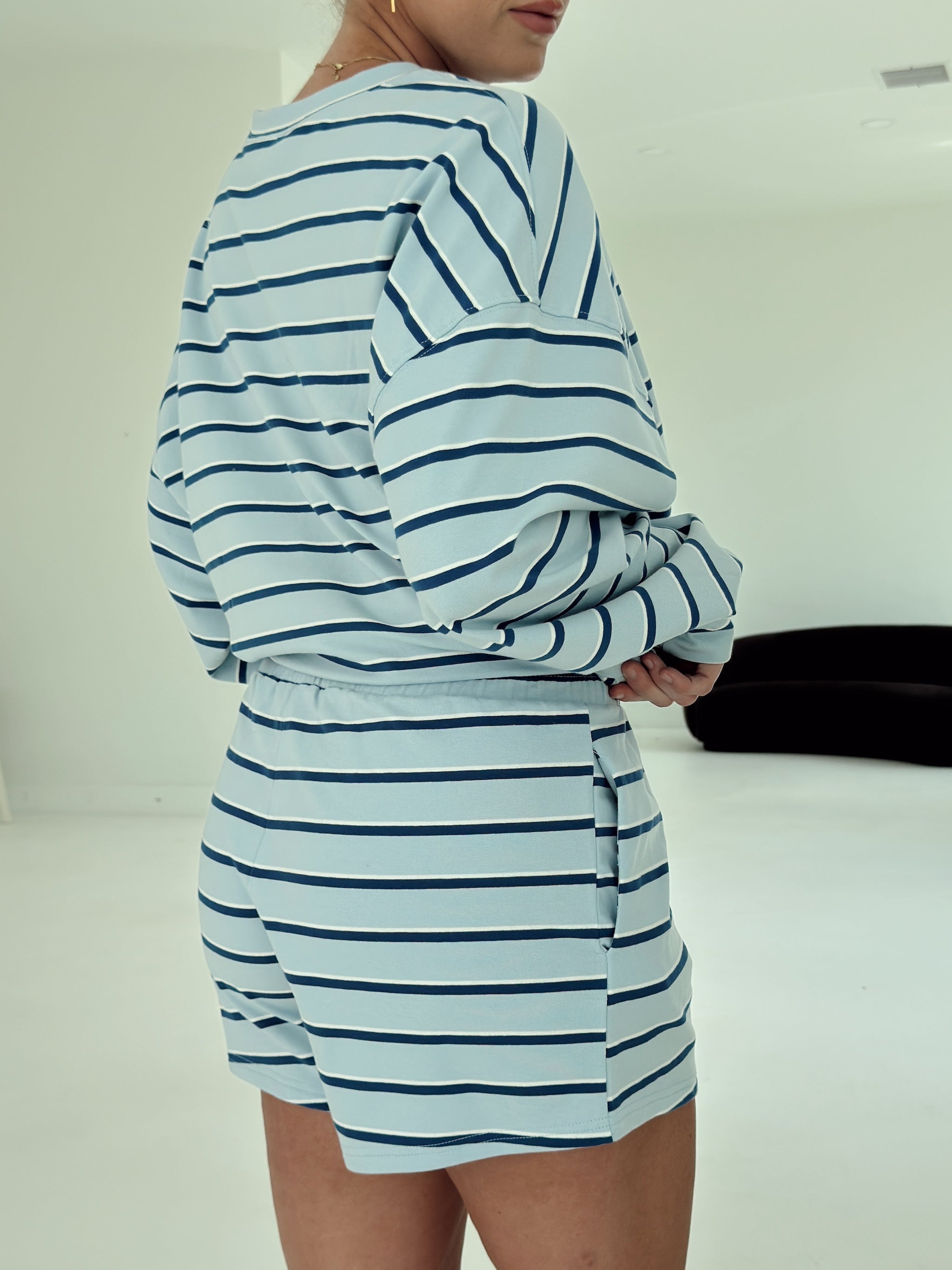 Crosby Stripe Shorts - Navy and Baby Blue