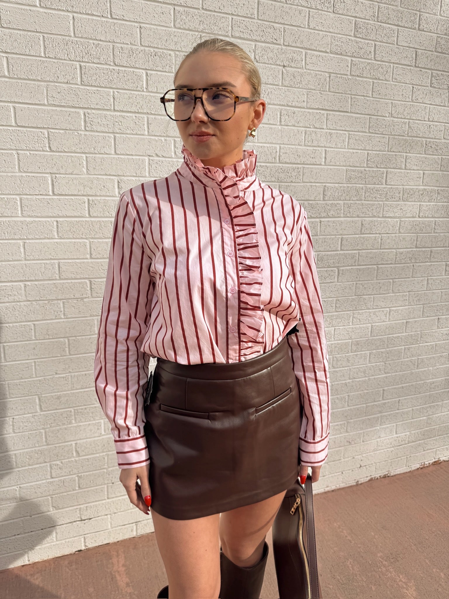 English Factory Stripe Ruffled Shirt