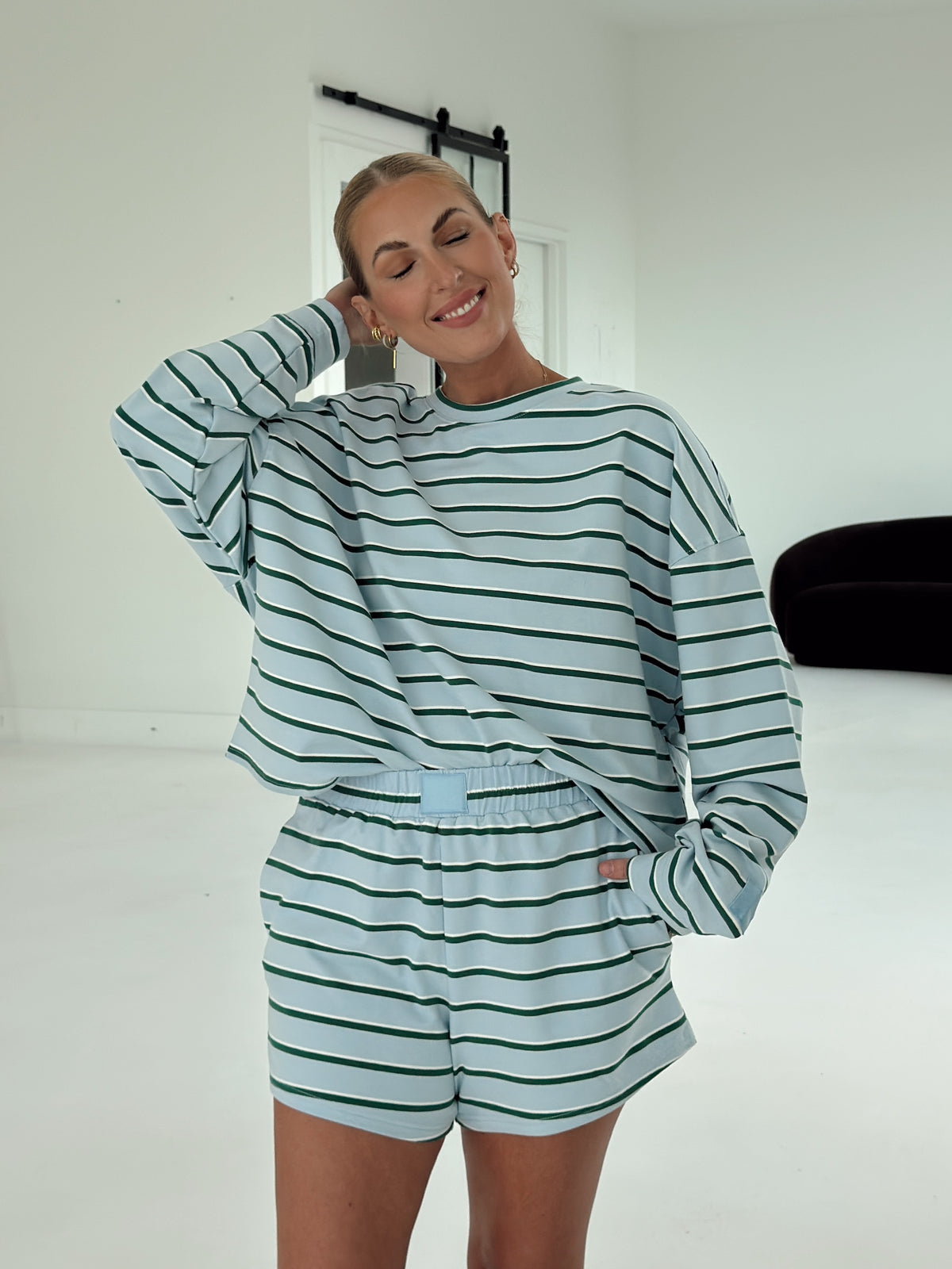 Crosby Stripe Long Sleeve - Baby Blue and Green