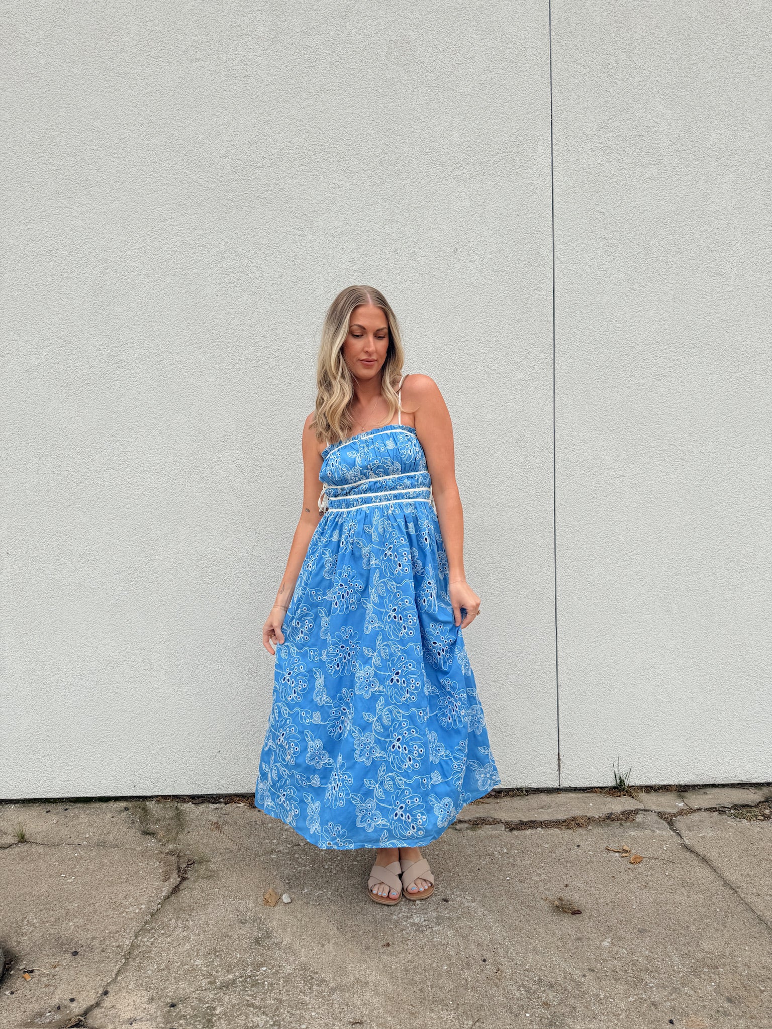 Cassandra Blue Floral Midi Dress