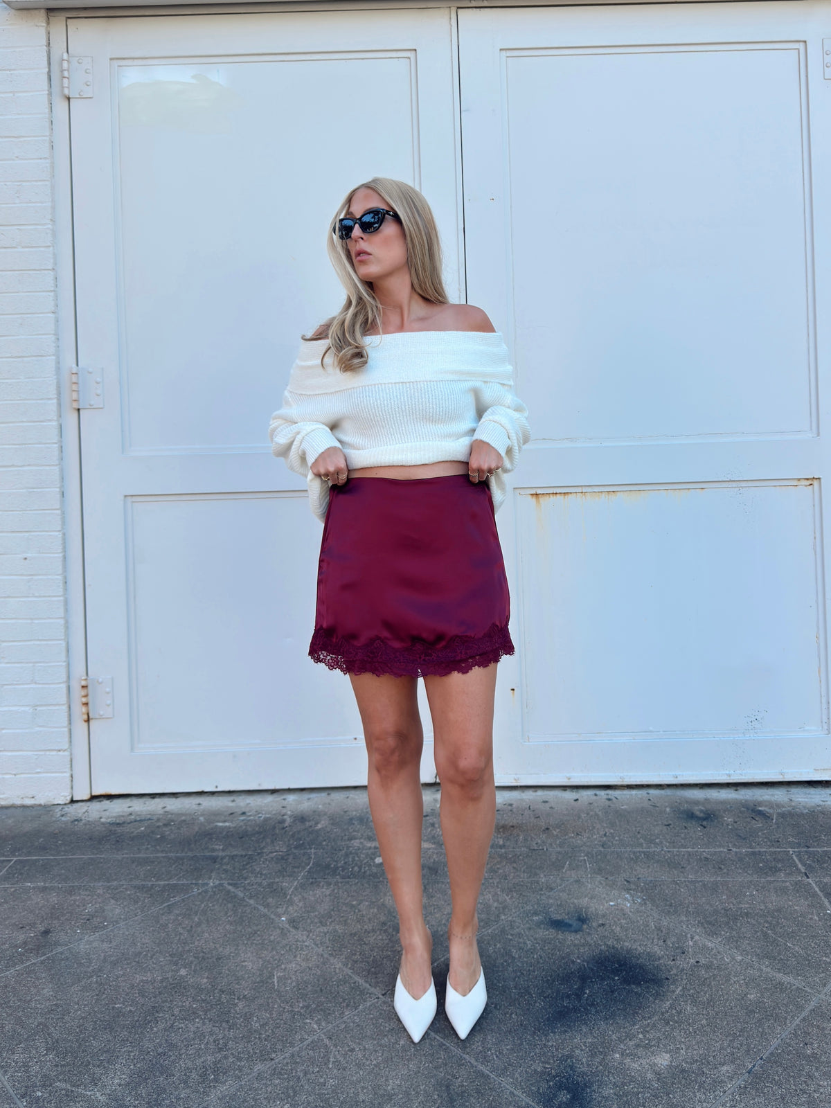 Pre-order Sabrina Lace Trim Mini Skort - Wine (restock eta 10/13)