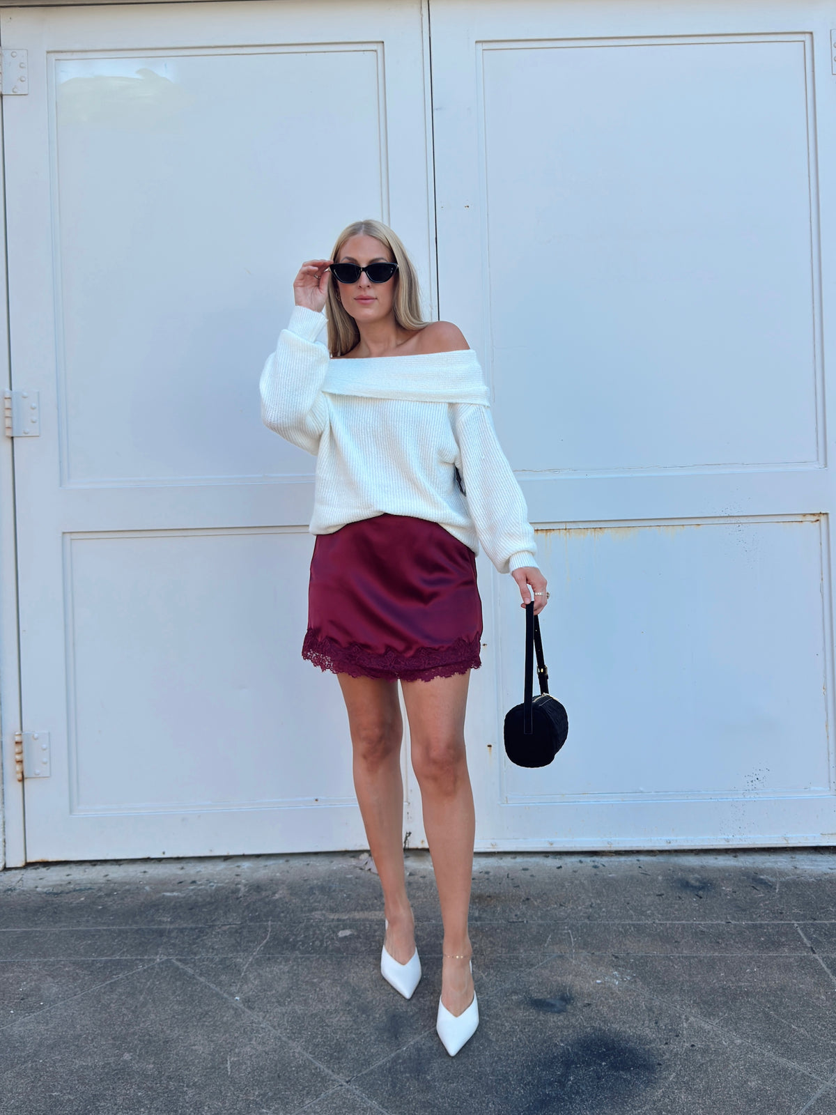 Pre-order Sabrina Lace Trim Mini Skort - Wine (restock eta 10/13)