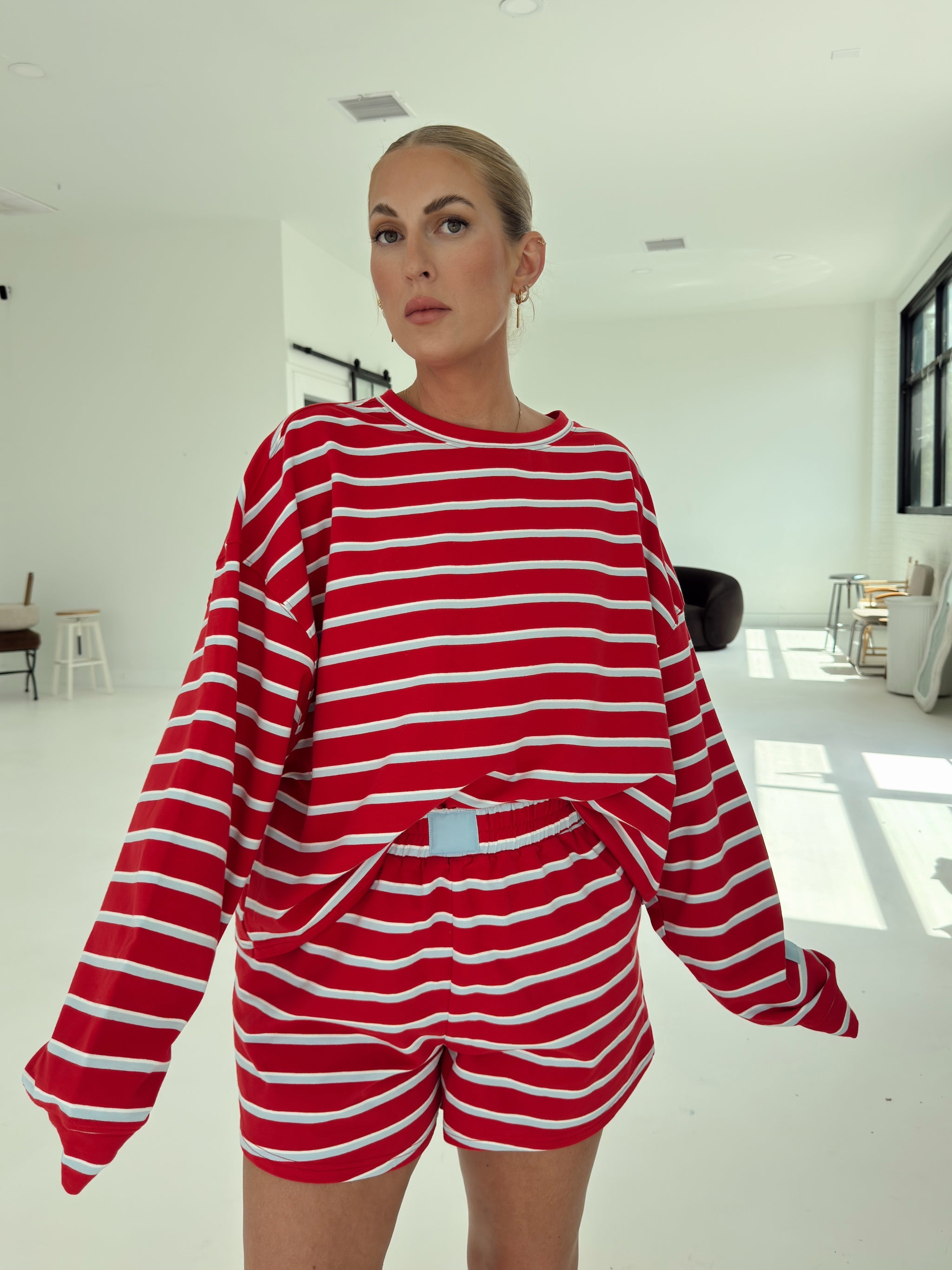 Crosby Stripe Long Sleeve - Tomato and Baby Blue