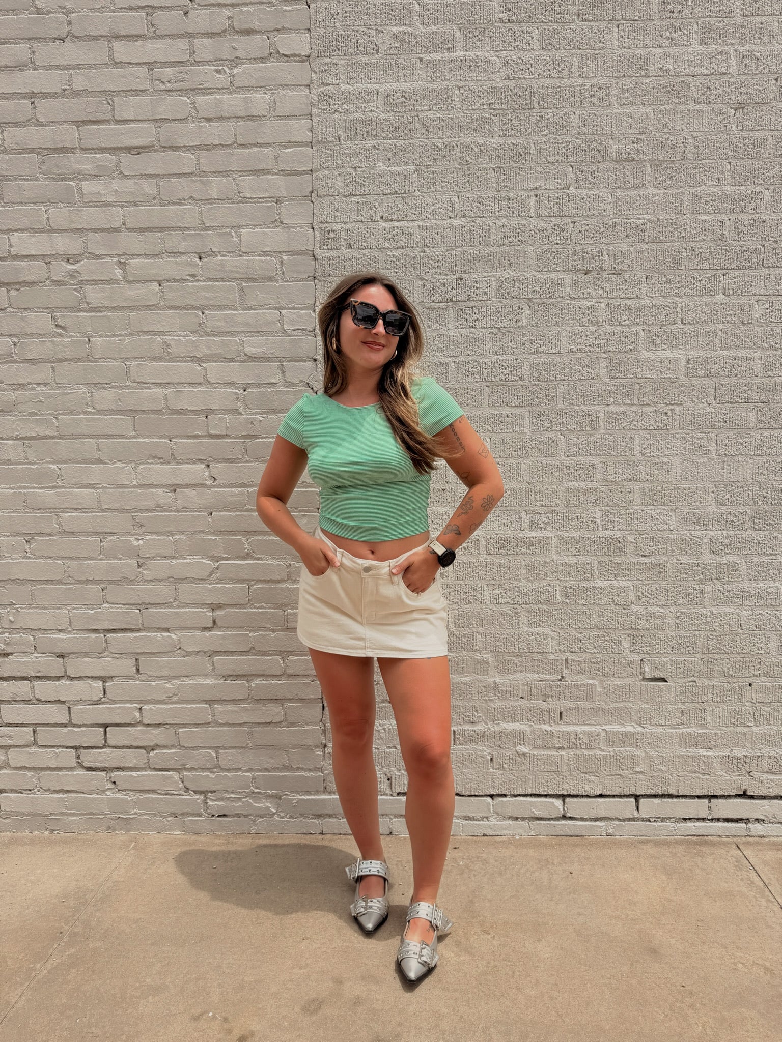 Green Stripe Scoop Back Top