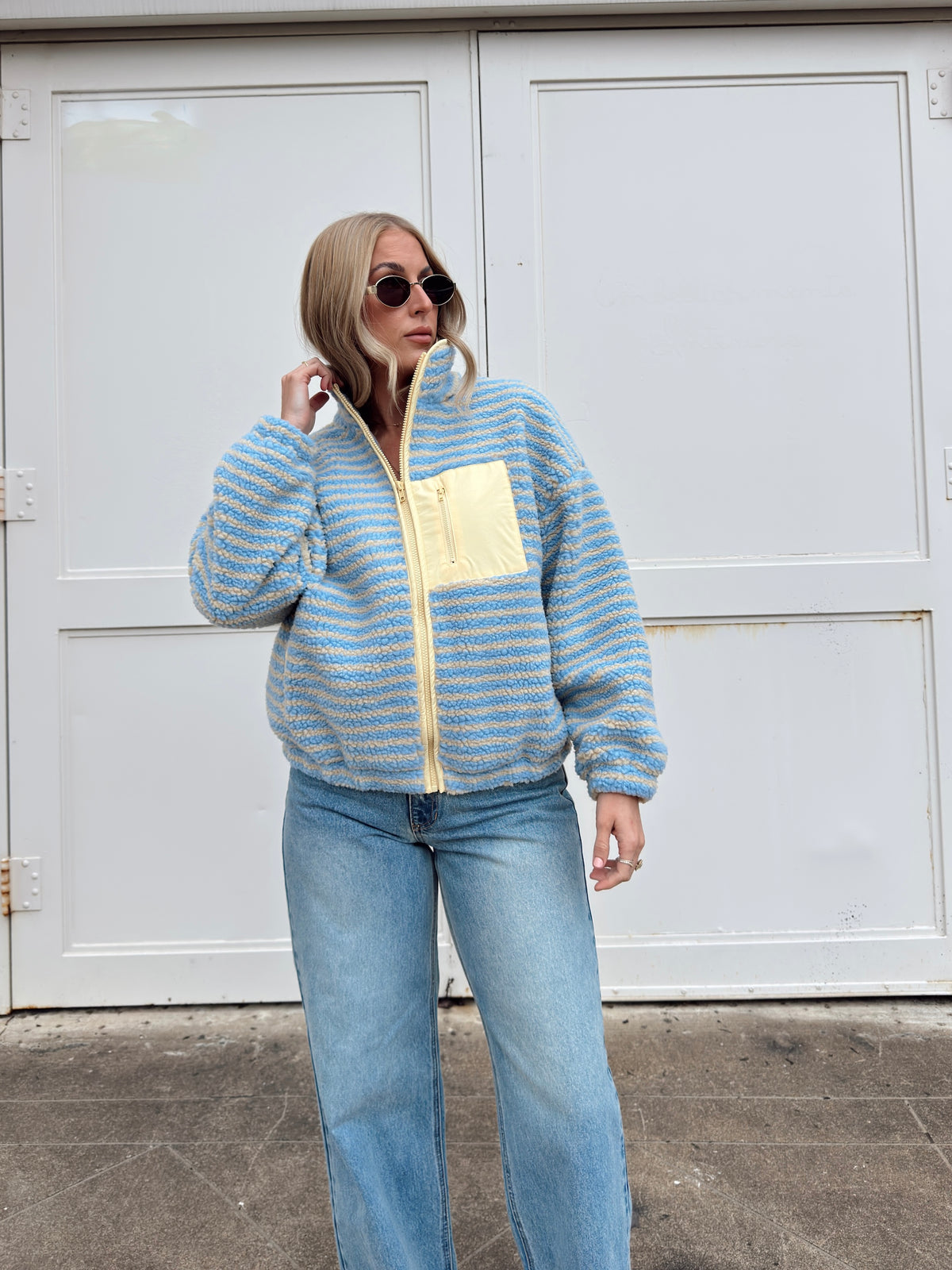 Madi Stripe Oversized Fleece Jacket