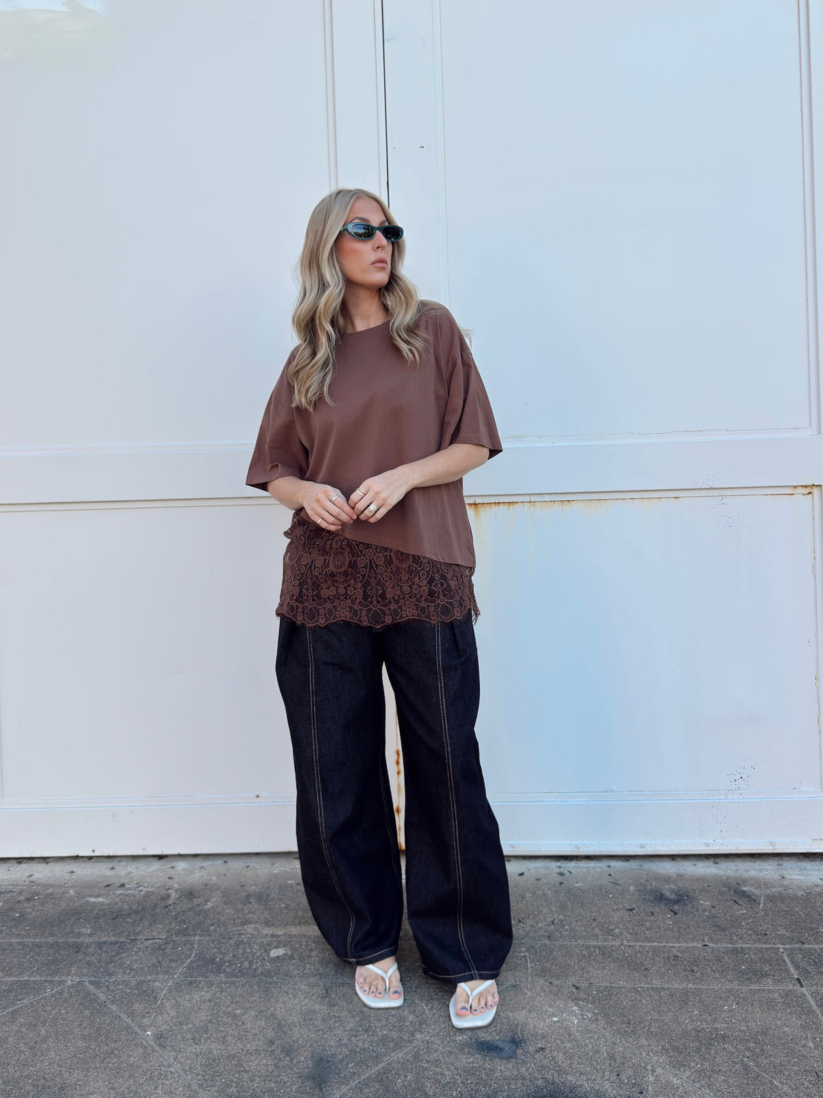 Jacqueline Lace Asymmetrical Tee - Brown