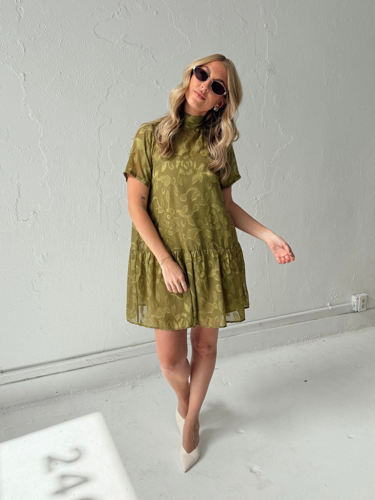 Kelly Floral Mini Dress - Olive