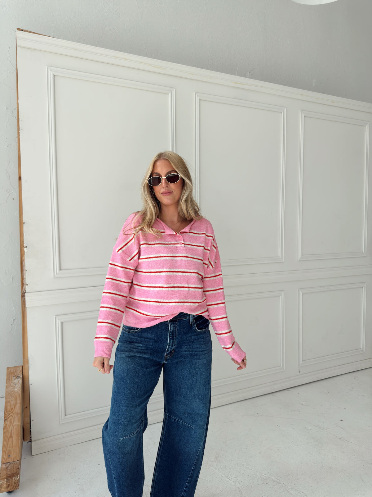 Caroline Cozy Stripe Knit Sweater - Pink