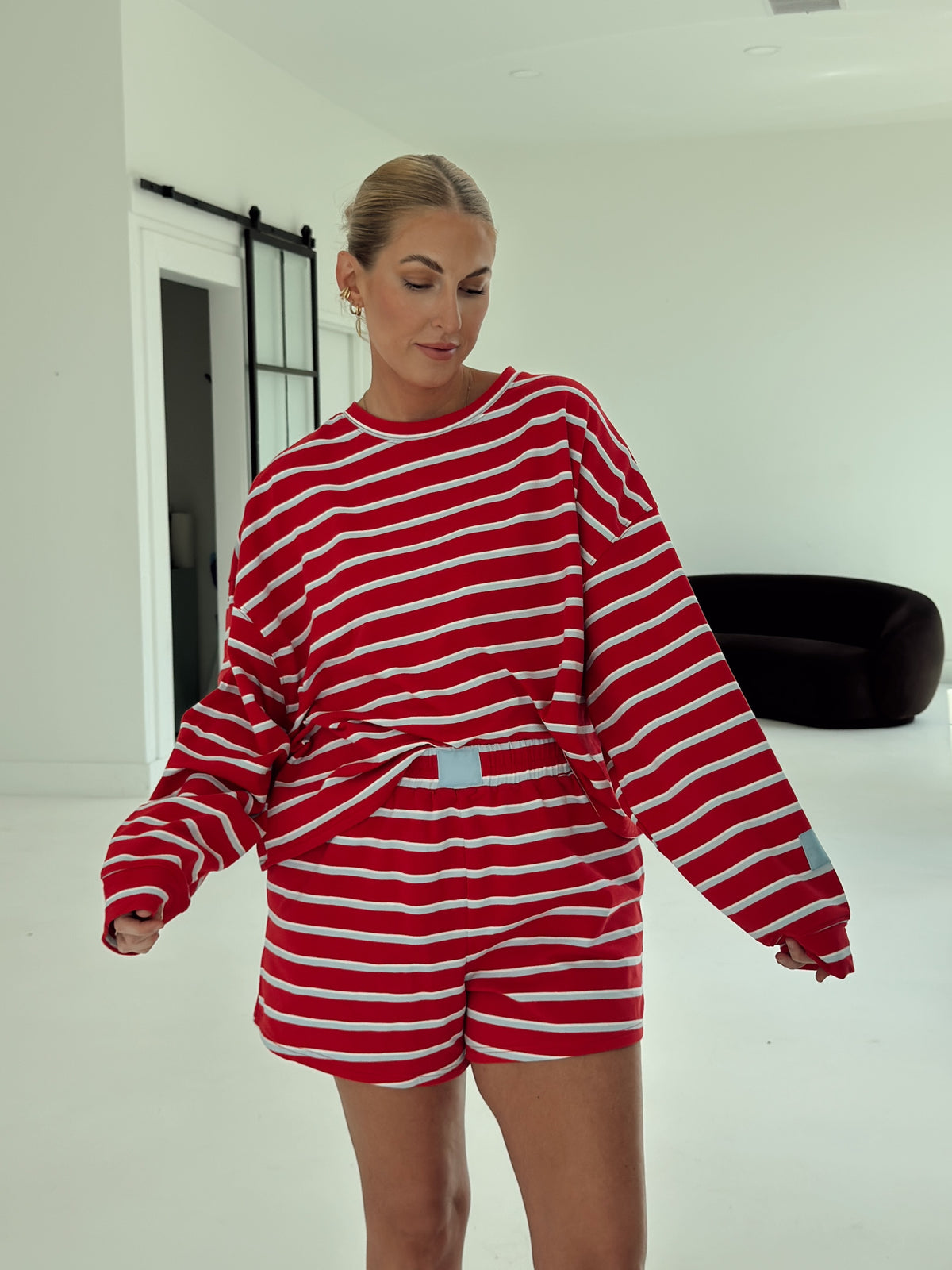 Crosby Stripe Long Sleeve - Tomato and Baby Blue