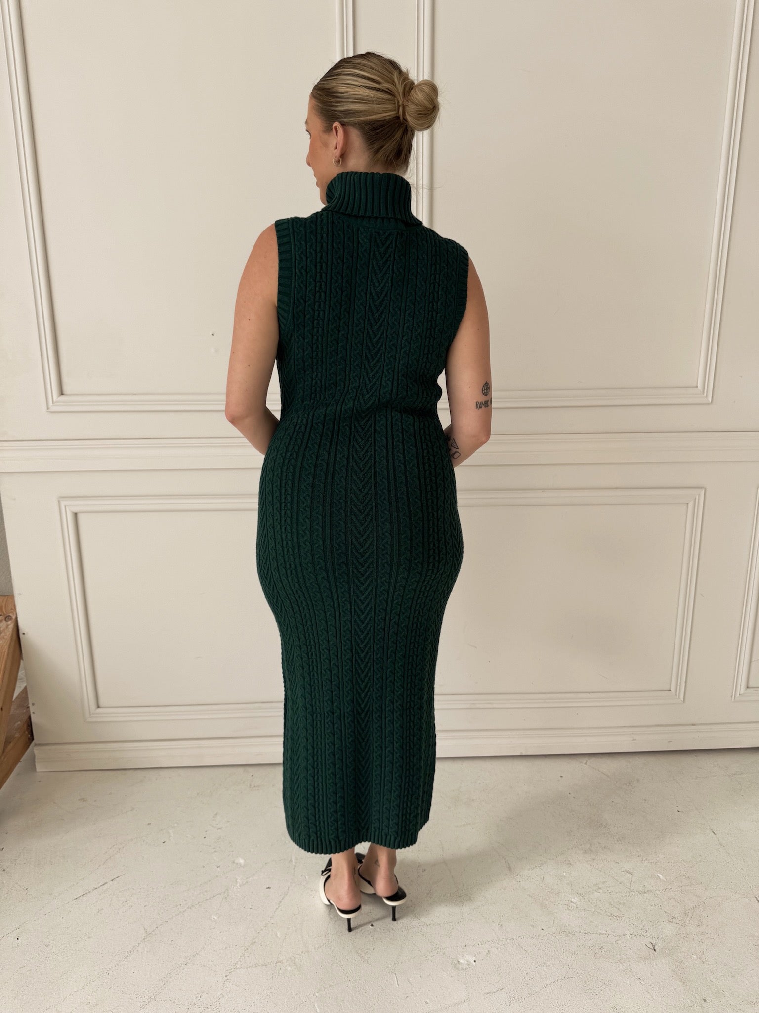 English Factory Cable Knit Mock Neck Midi Dress