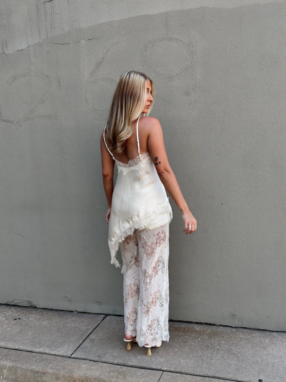 Maia Satin Lace Trim Set - Ivory