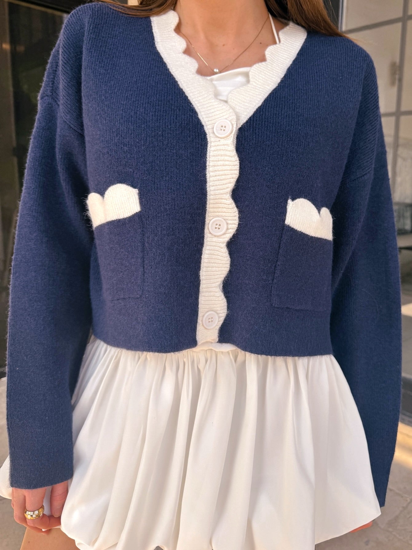 Sweet Scalloped Navy Cardigan