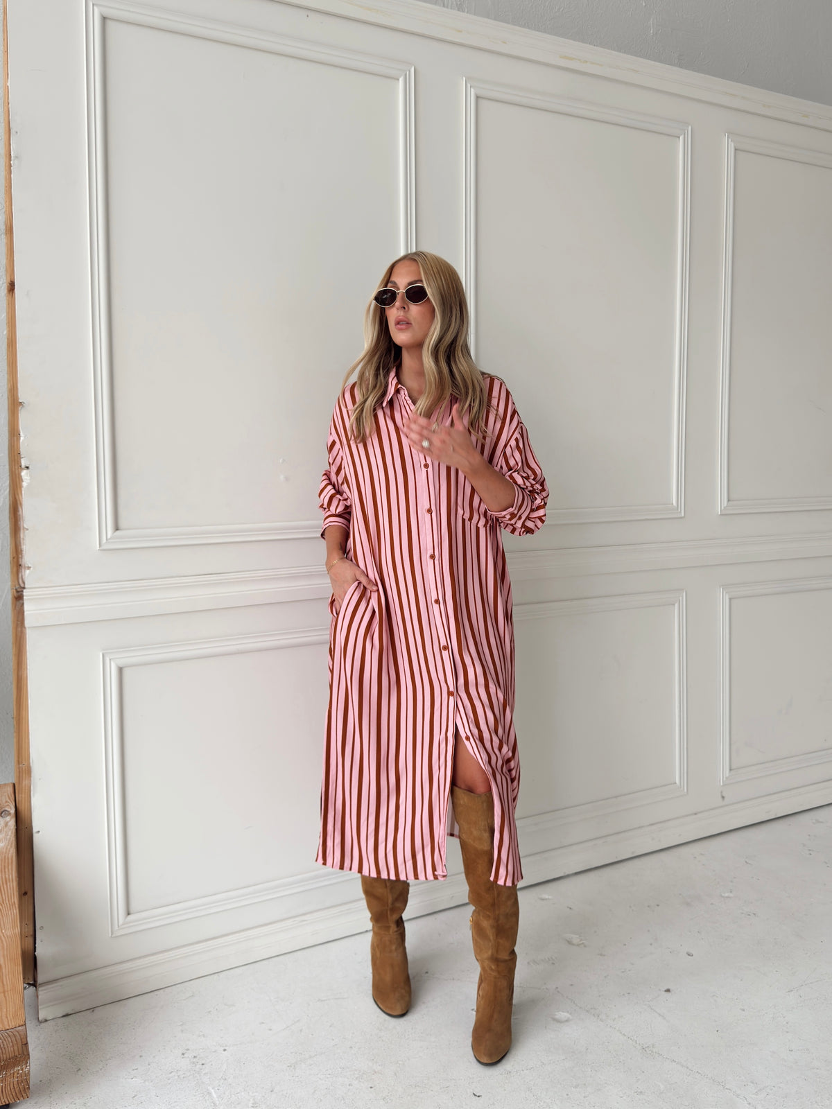 Warren Pink & Brown Midi Dress