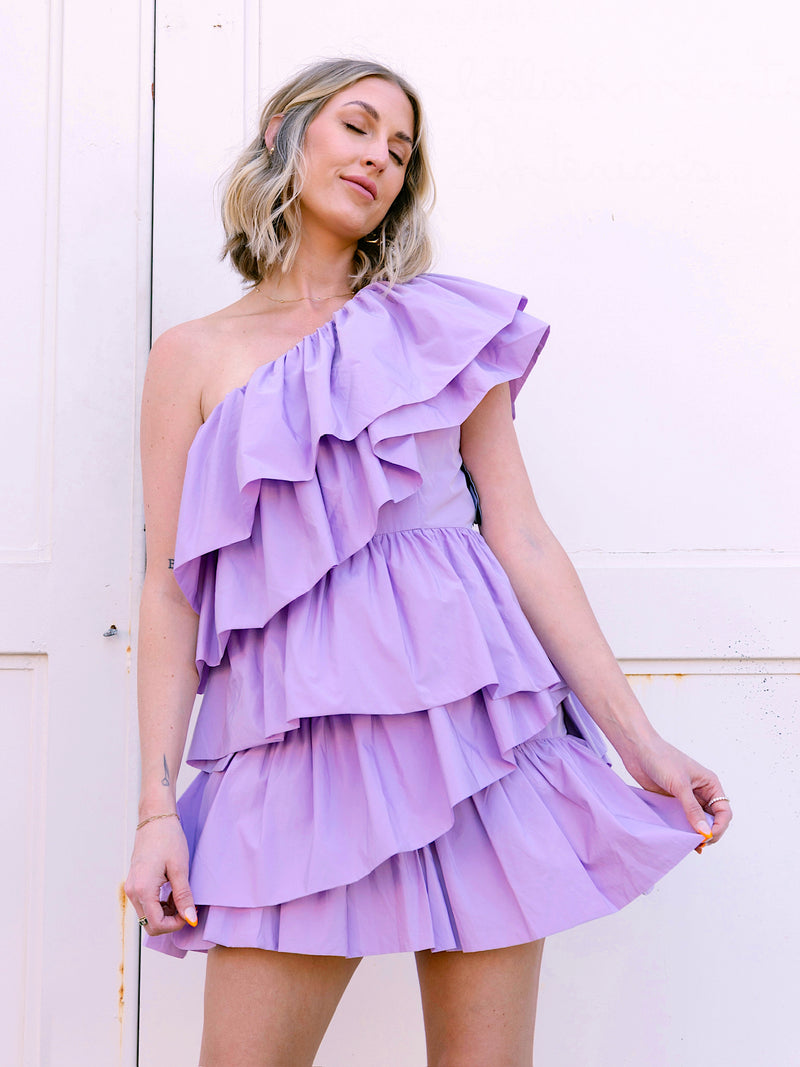 Endless Rose One-Shoulder Lavender Ruffled Mini Dress