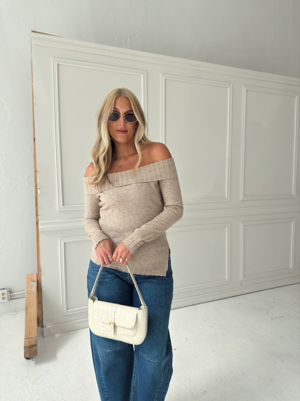 Charlotte Foldover Knit Sweater - Oatmeal