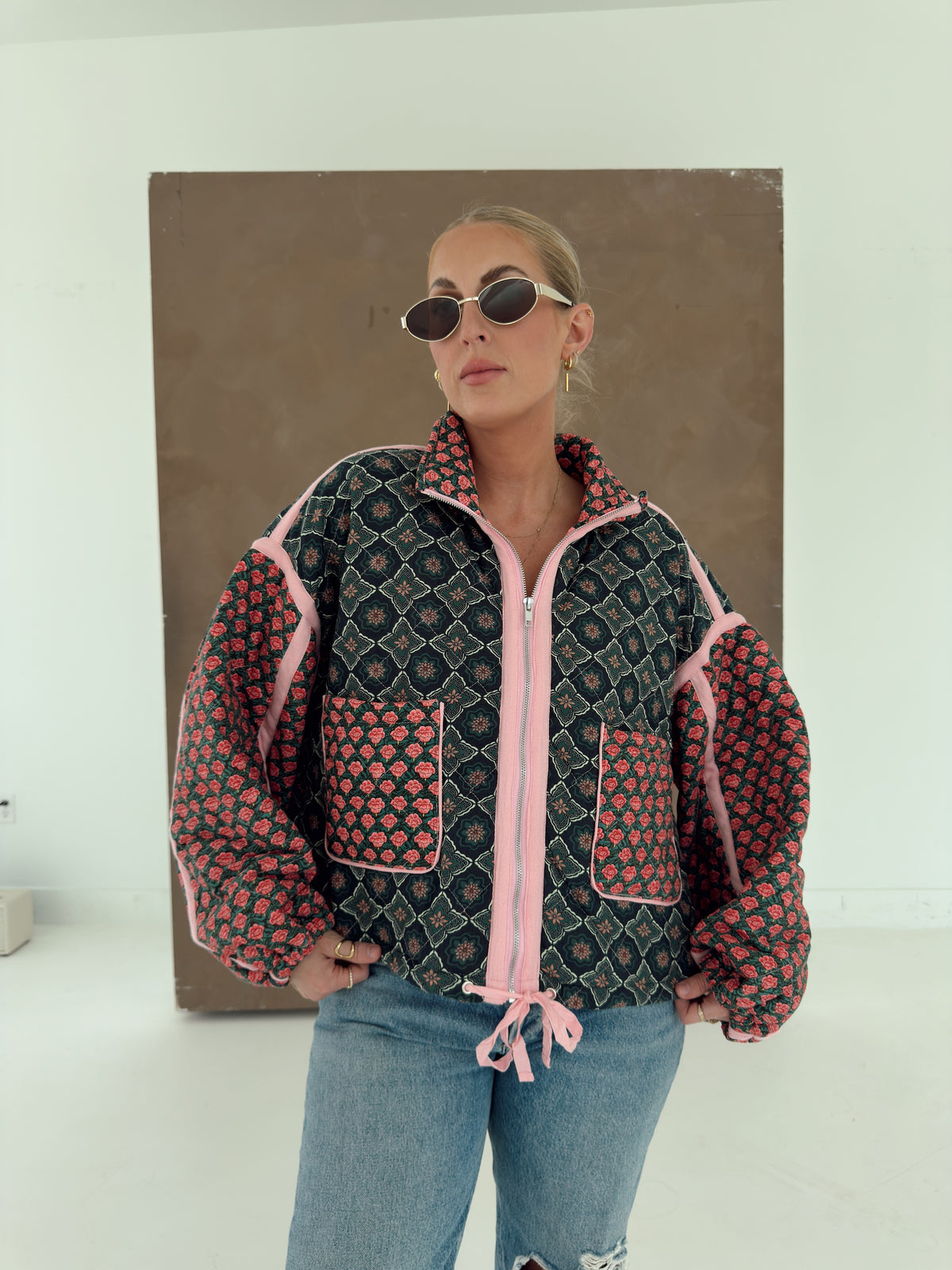 Quinn Quilted Bomber Jacket in Rose Garden
