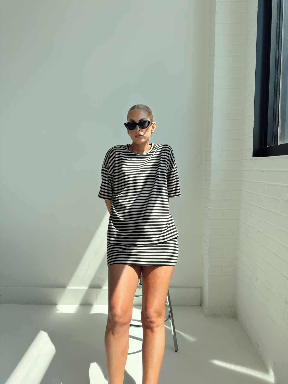 Weekender Stripe Top - Black/Taupe