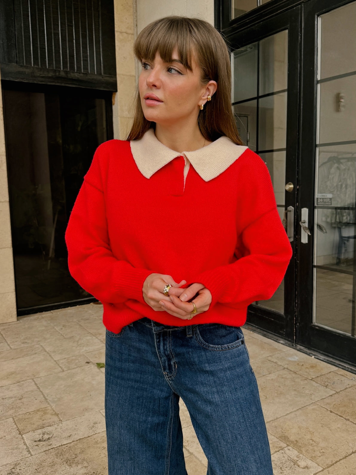 Cherry Cream Collared Sweater