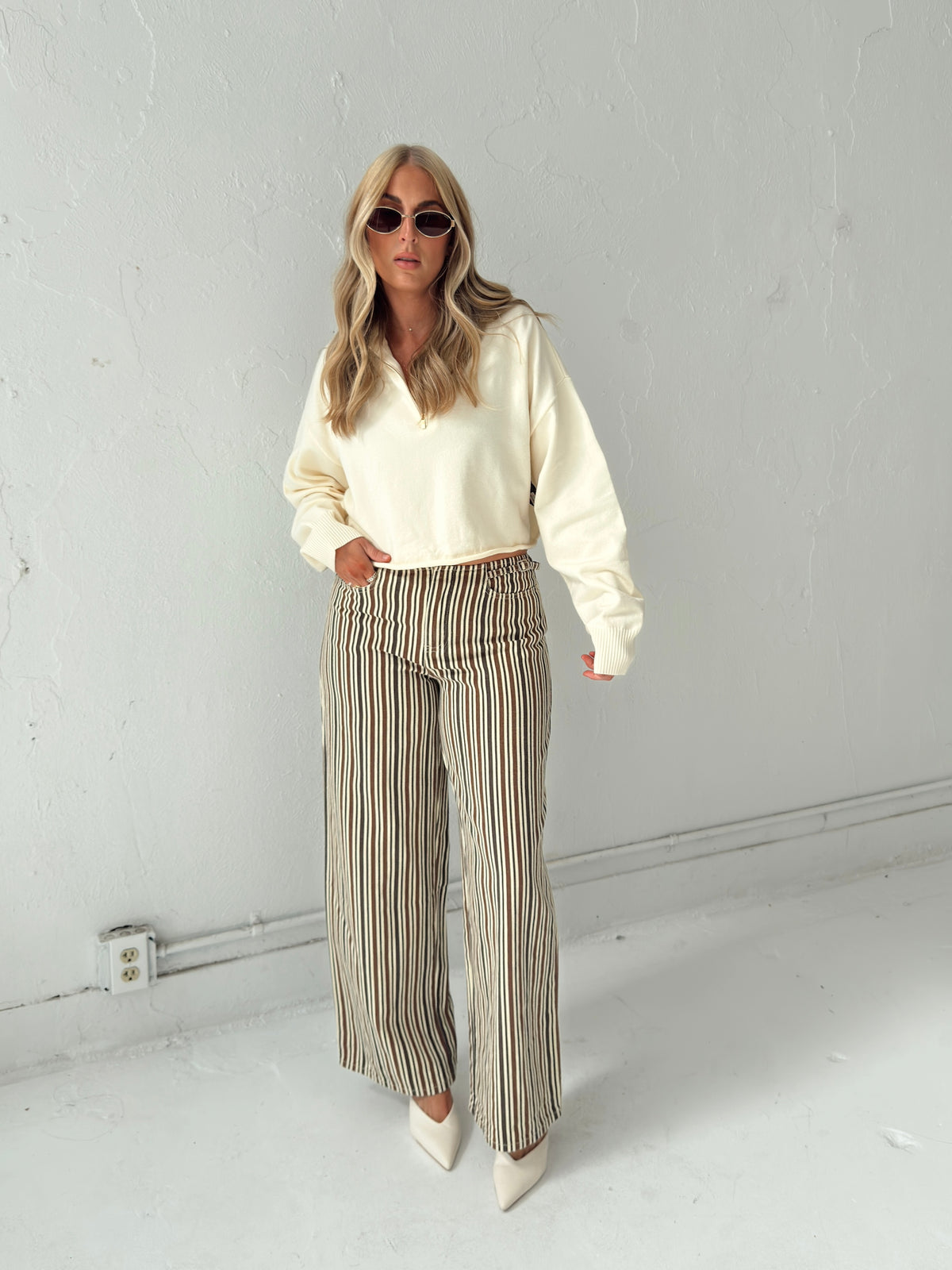 Britt Low Rise Buckle Stripe Pants