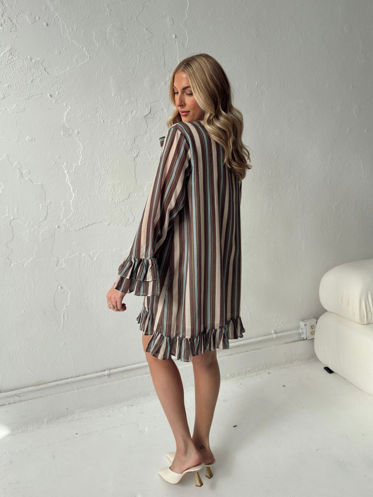 Junie Stripe Ruffle Hem Mini Dress