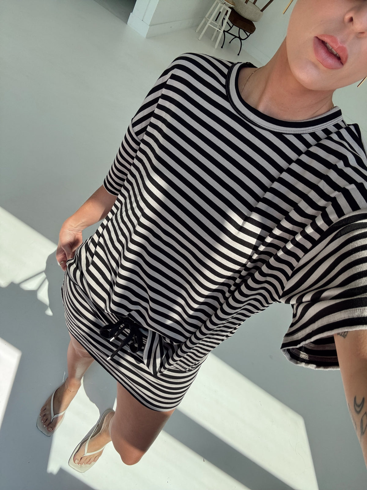 Weekender Stripe Skort - Black/Taupe