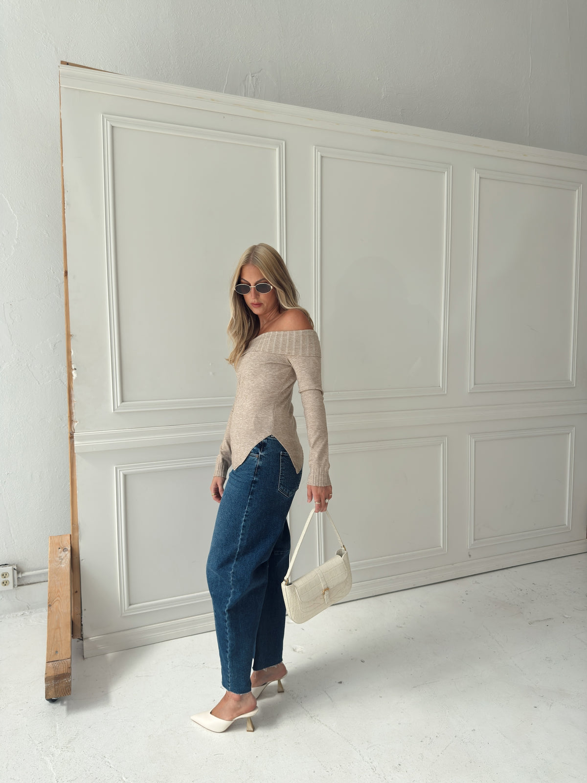 Charlotte Foldover Knit Sweater - Oatmeal