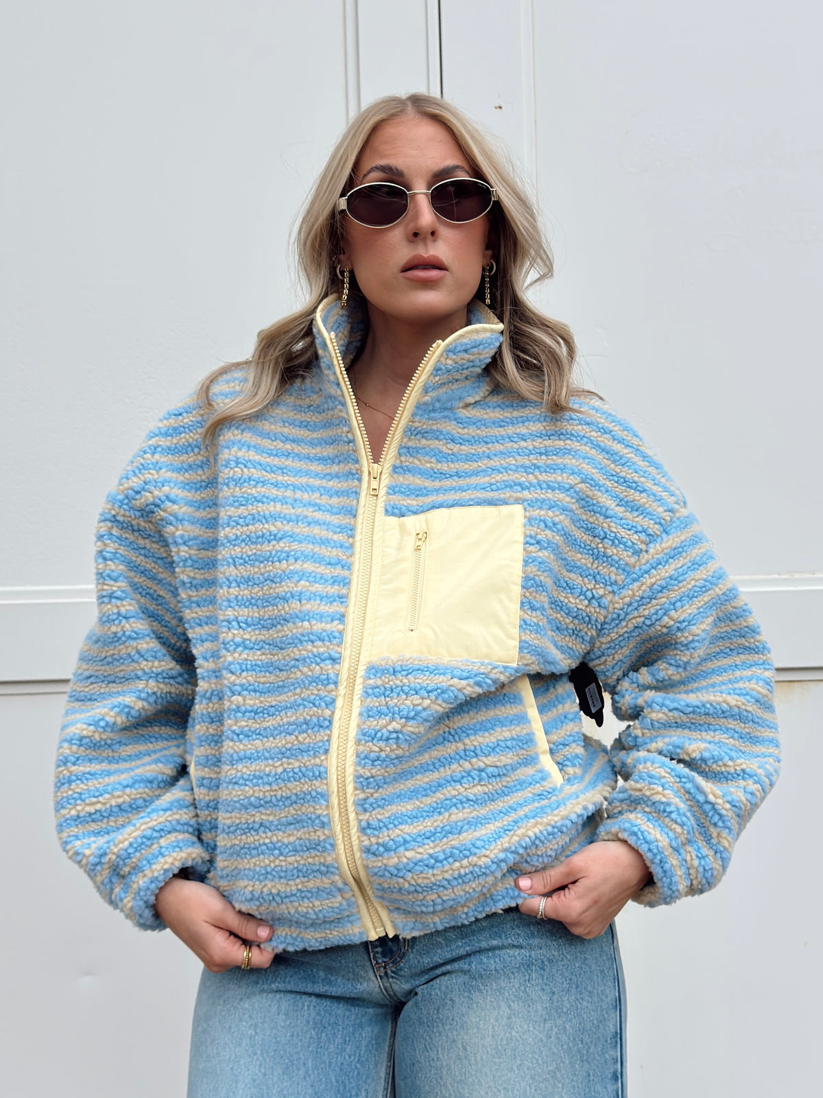 Madi Stripe Oversized Fleece Jacket