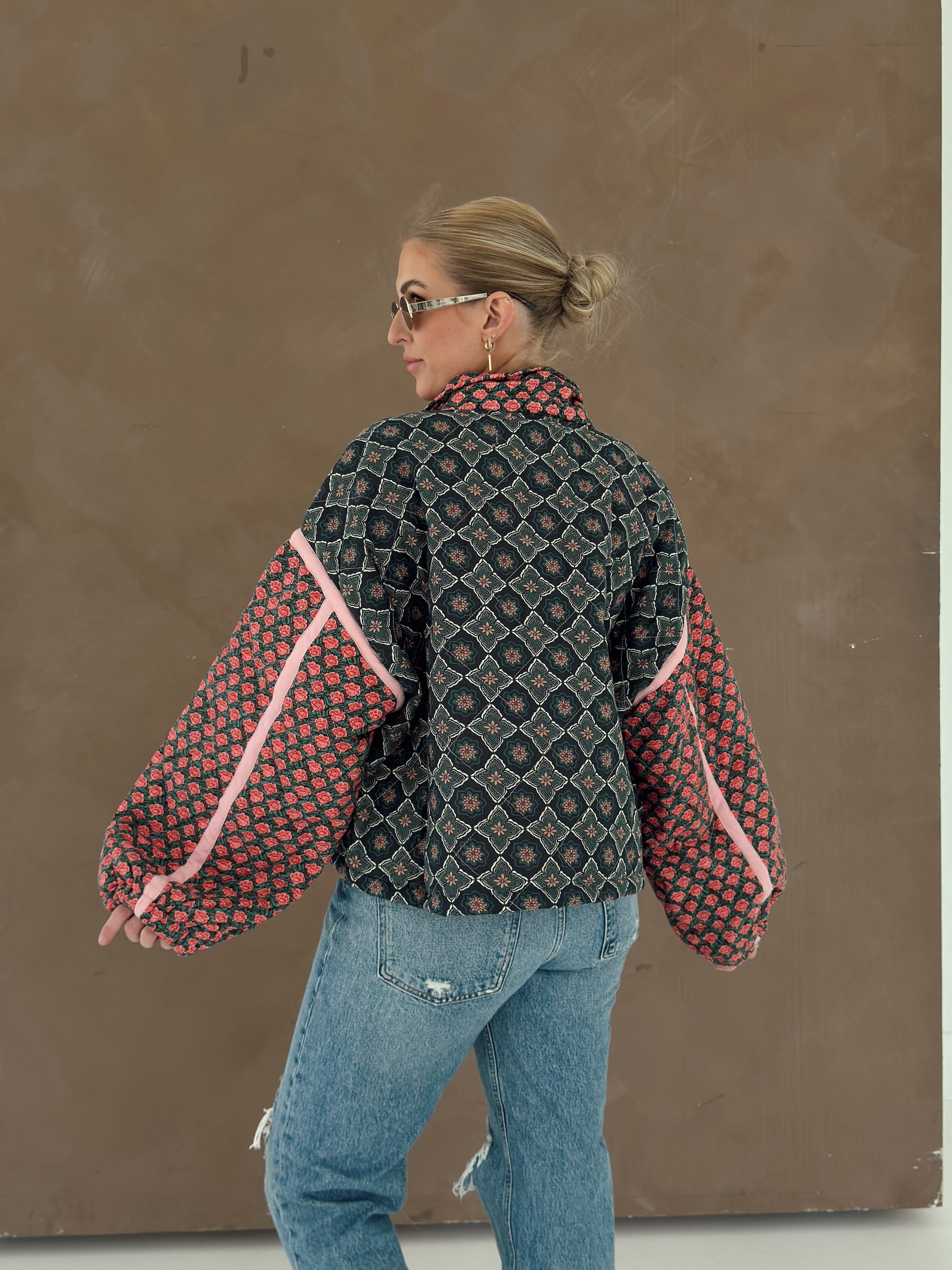 Quinn Quilted Bomber Jacket in Rose Garden