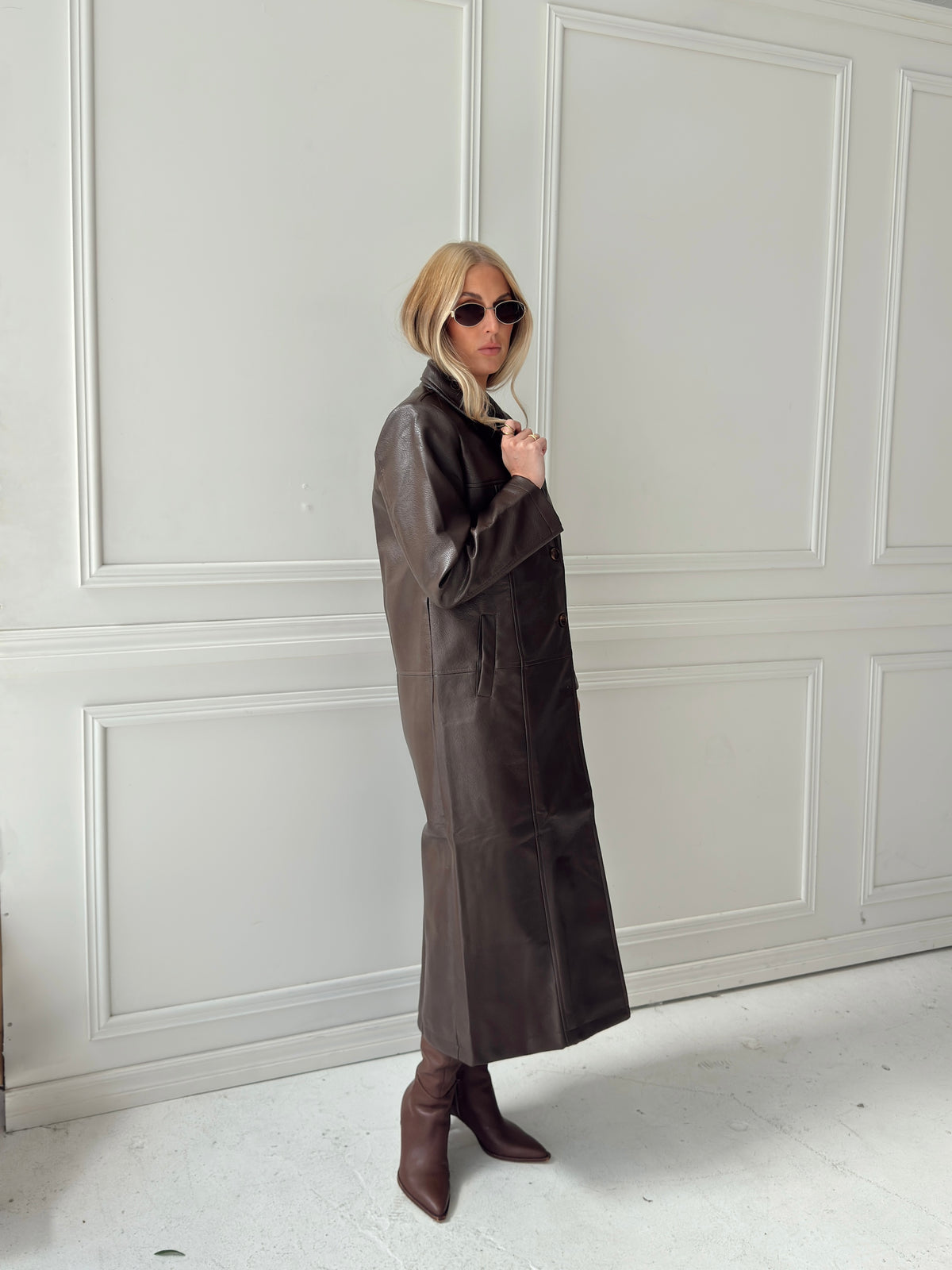 Freya Faux Leather Long Coat