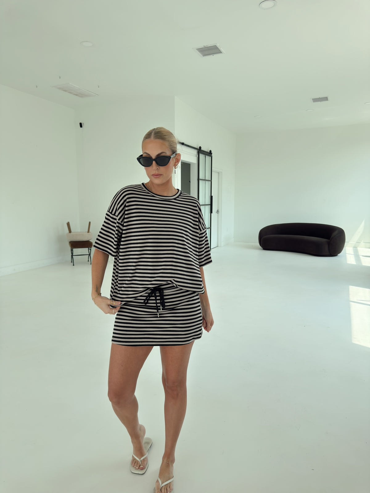 Weekender Stripe Top - Black/Taupe