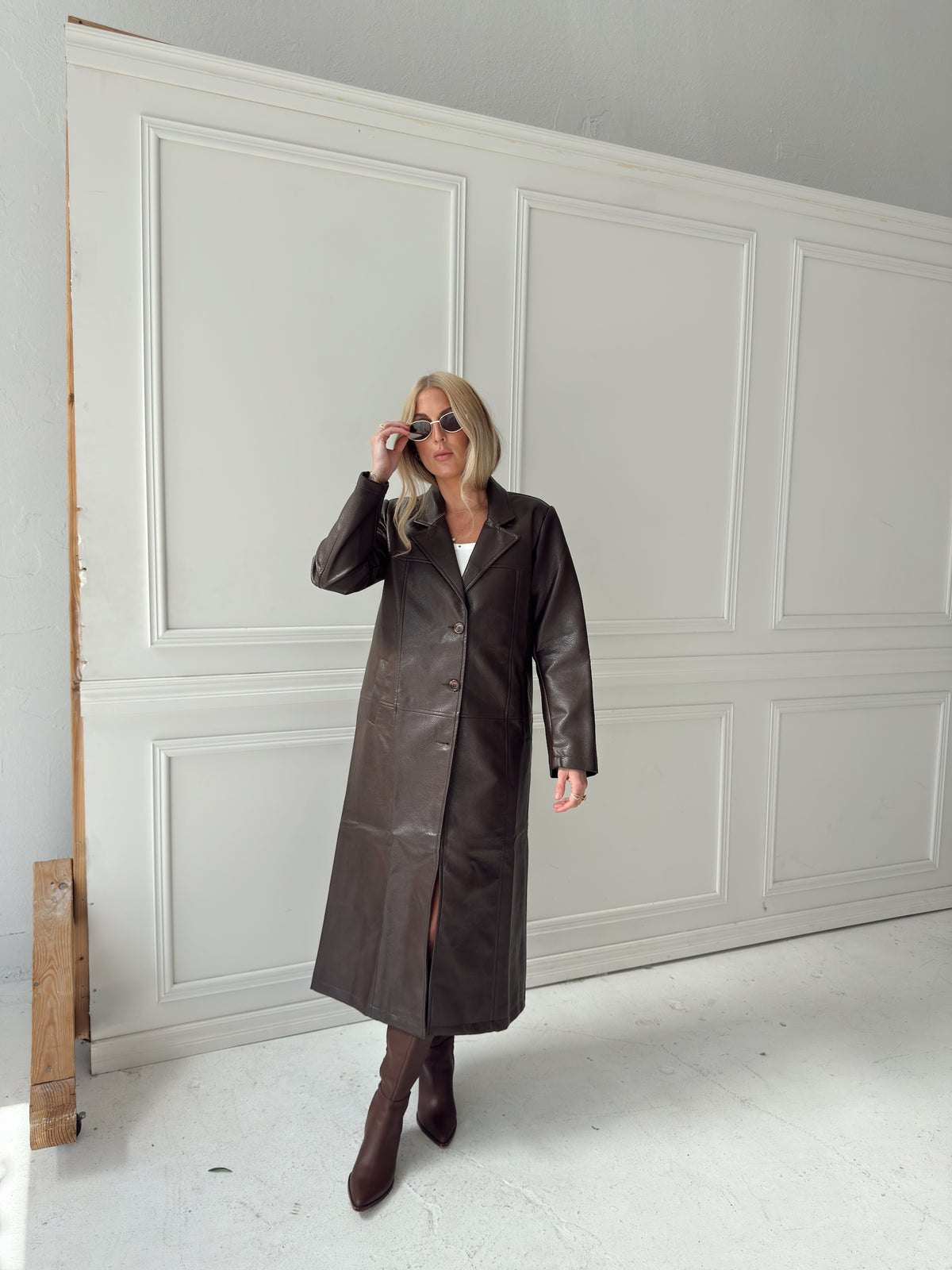 Freya Faux Leather Long Coat