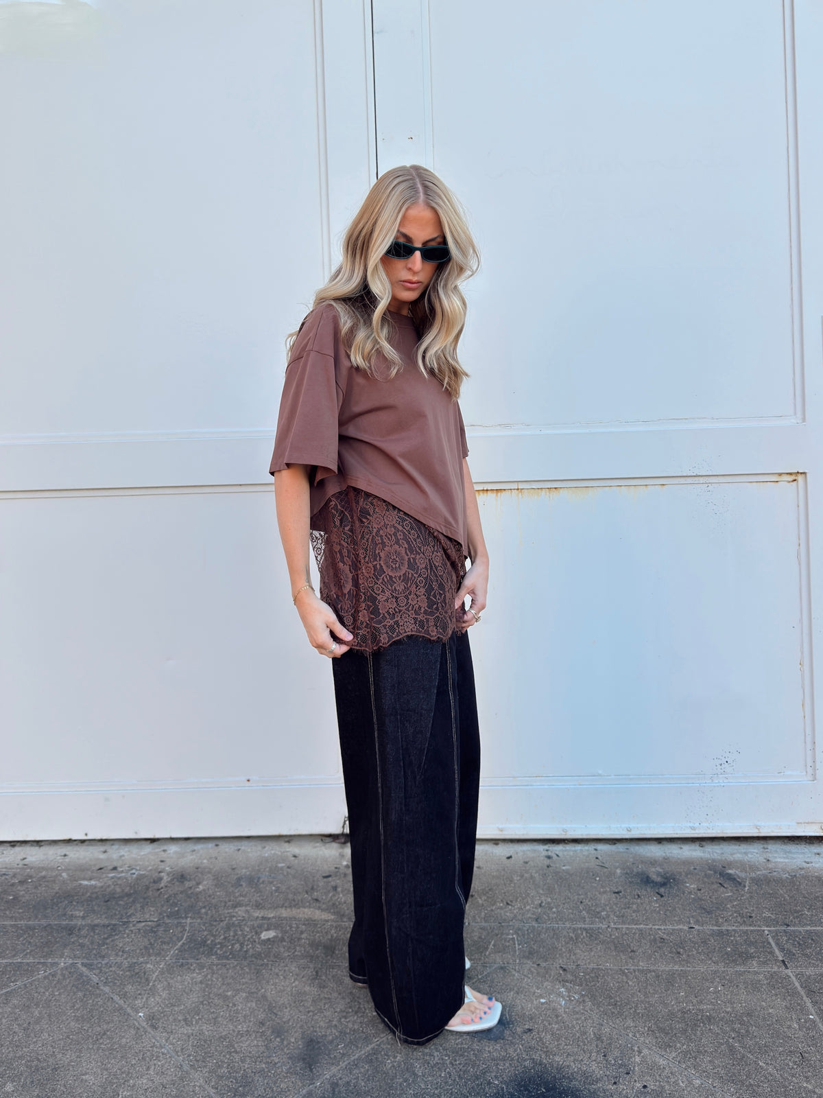 Jacqueline Lace Asymmetrical Tee - Brown
