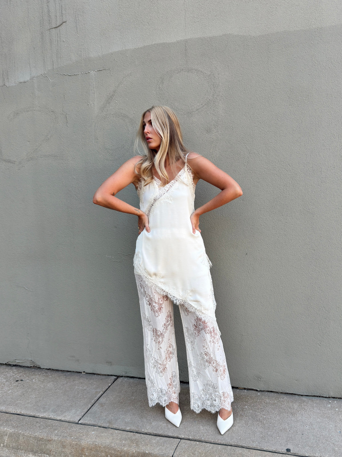Maia Satin Lace Trim Set - Ivory