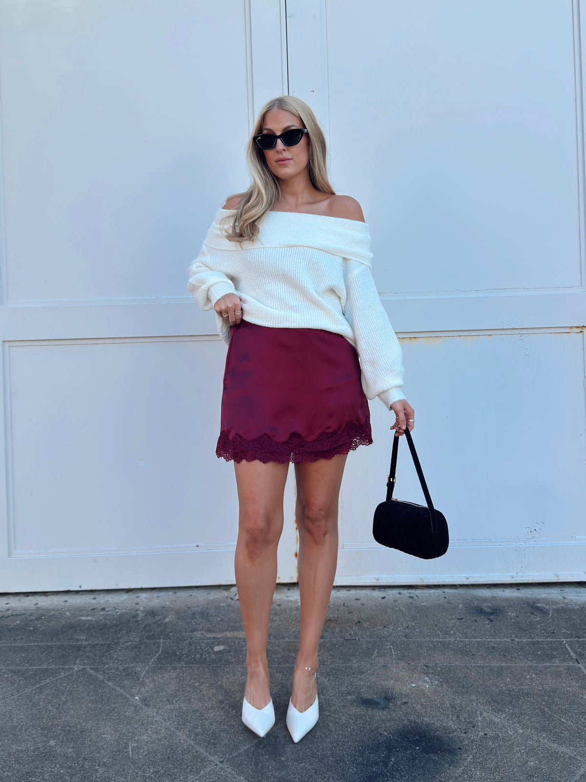 Pre-order Sabrina Lace Trim Mini Skort - Wine (restock eta 10/13)