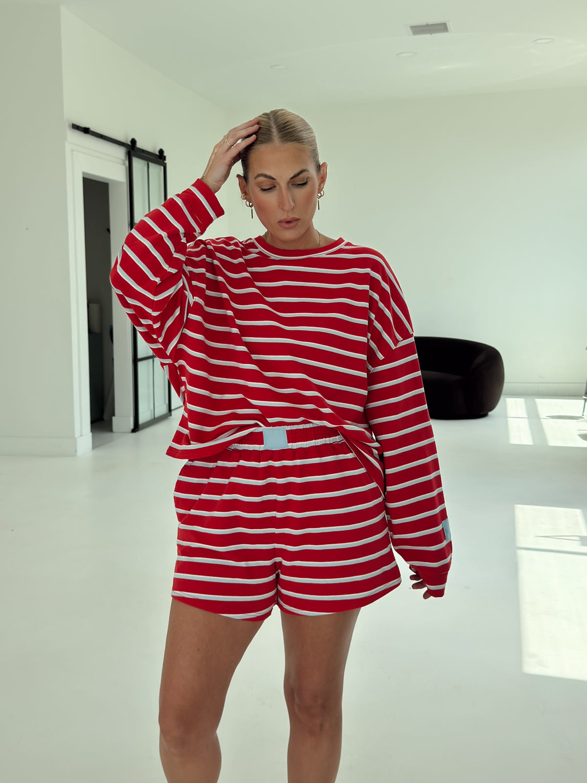 Crosby Stripe Long Sleeve - Tomato and Baby Blue