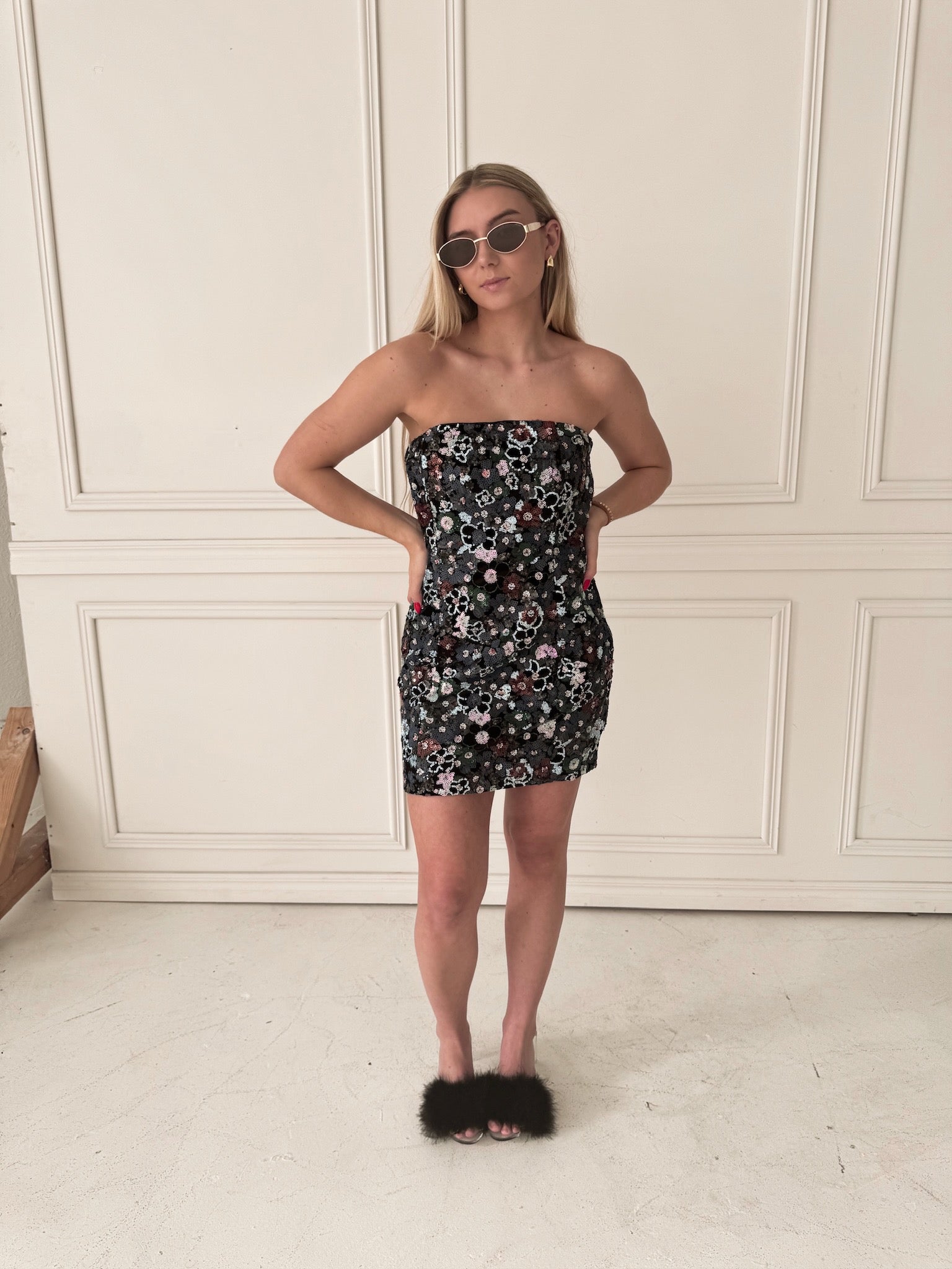 Endless Rose Floral Sequin Strapless Dress