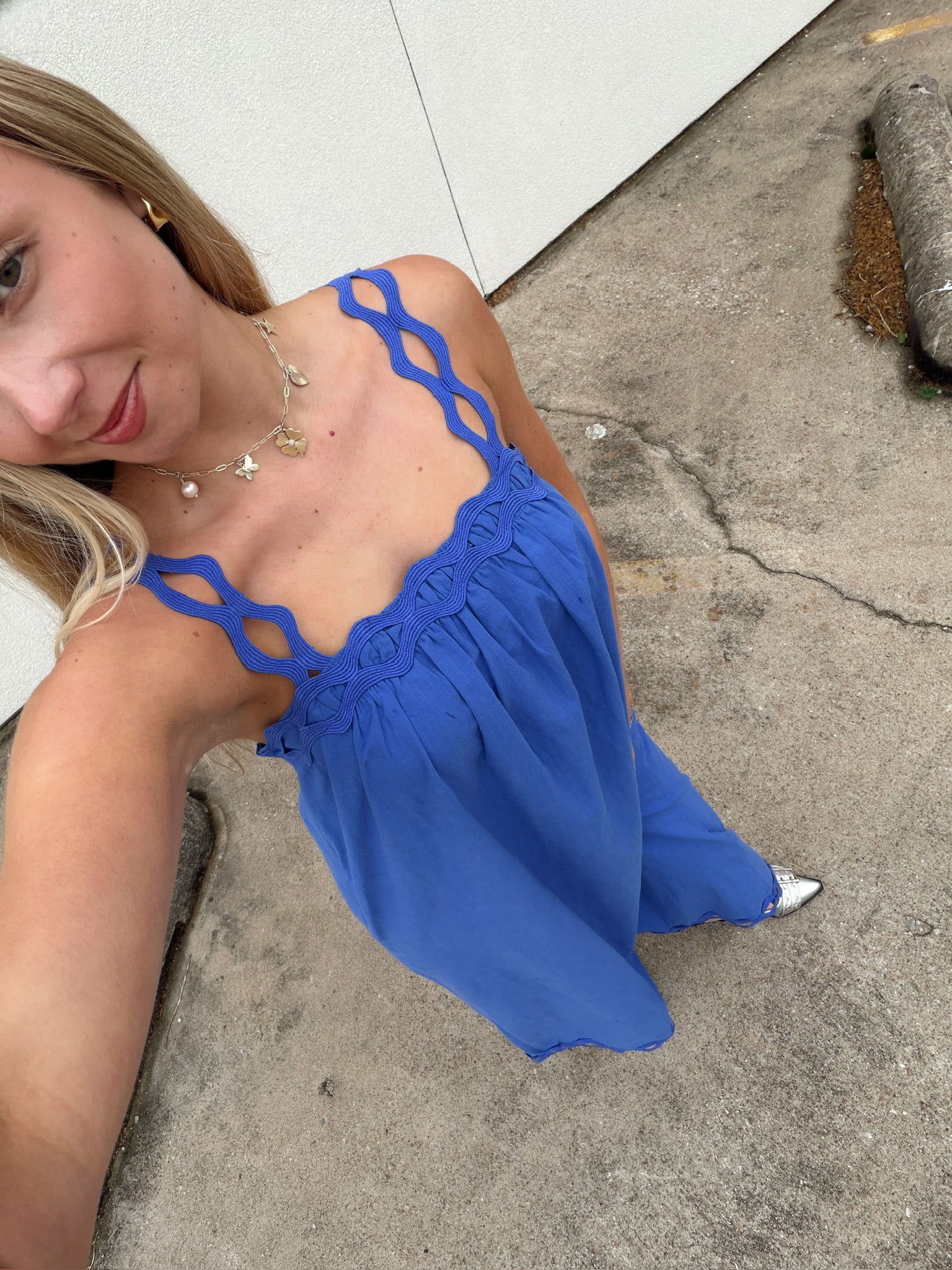 Jamie Blue Scallop Strap Midi Dress