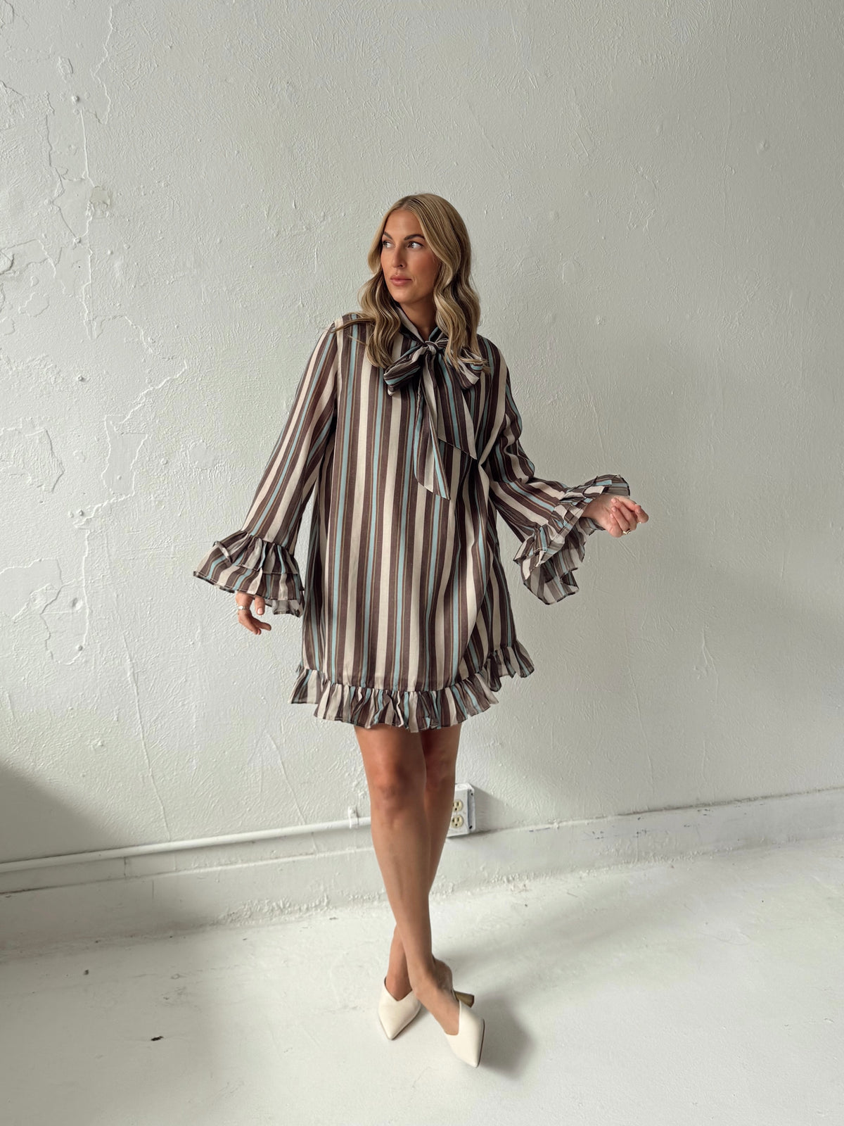 Junie Stripe Ruffle Hem Mini Dress