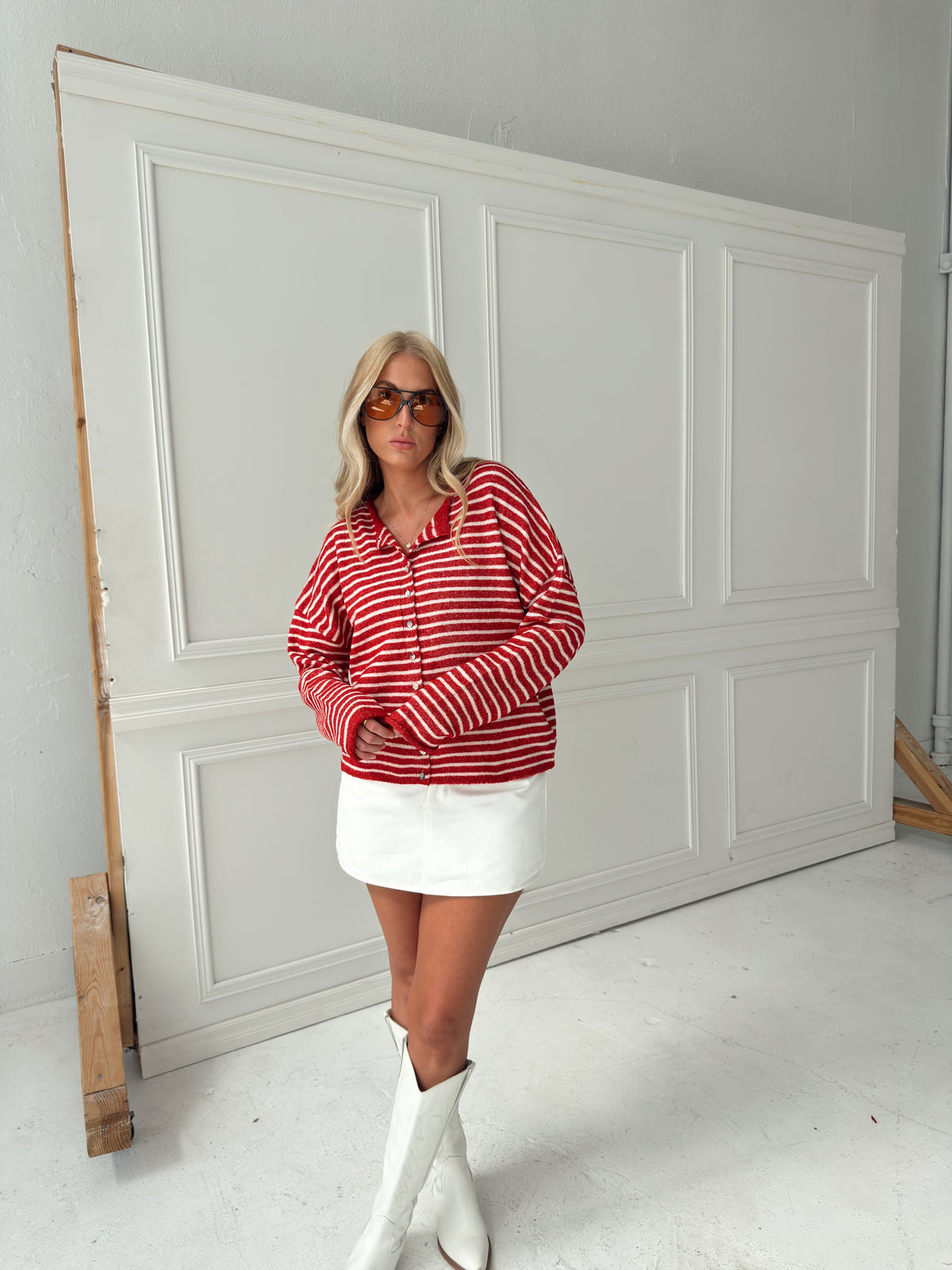 Brynn Striped Cardigan - Red