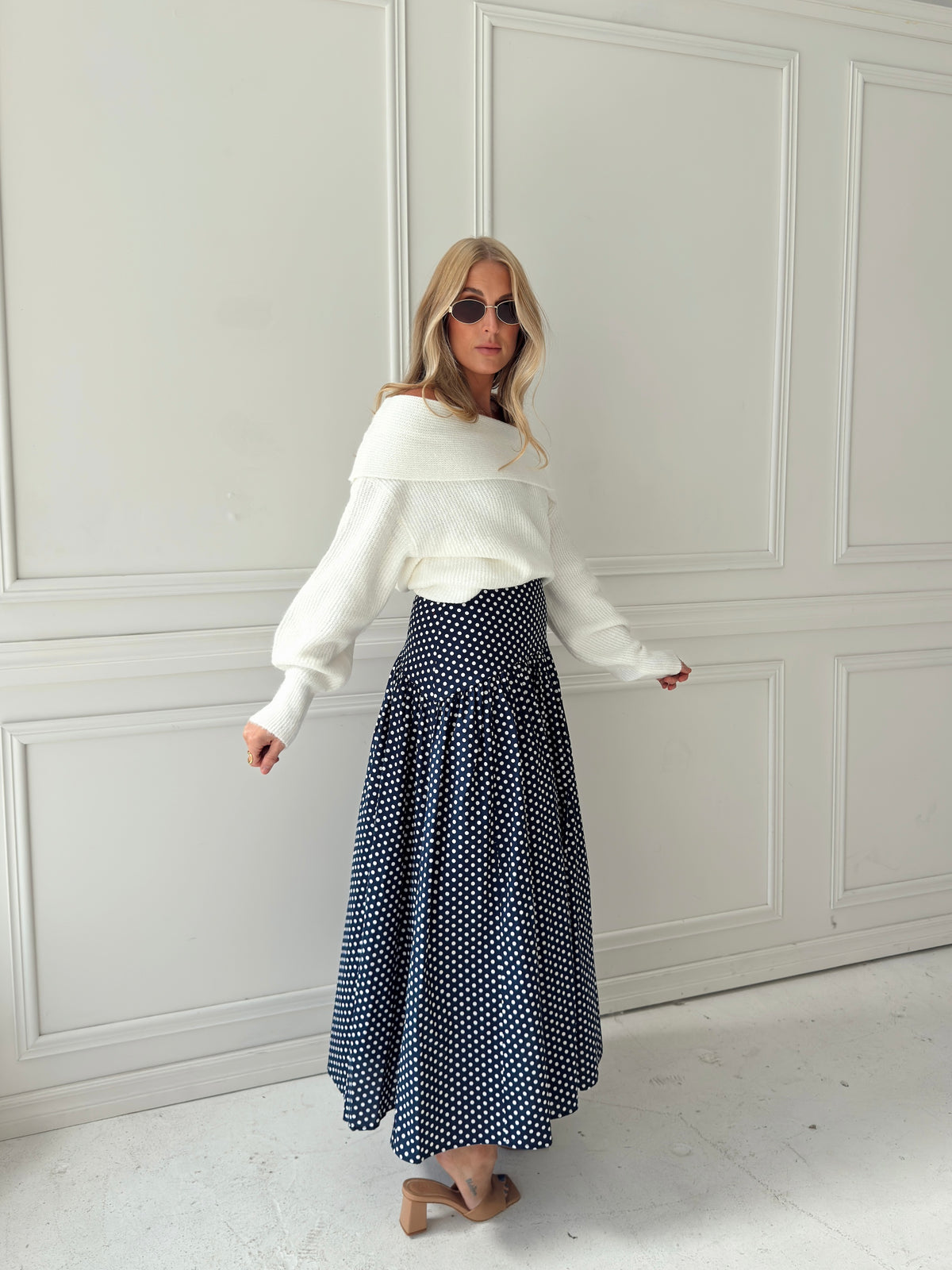 Set Your Sails Polka Dot Skirt - Navy
