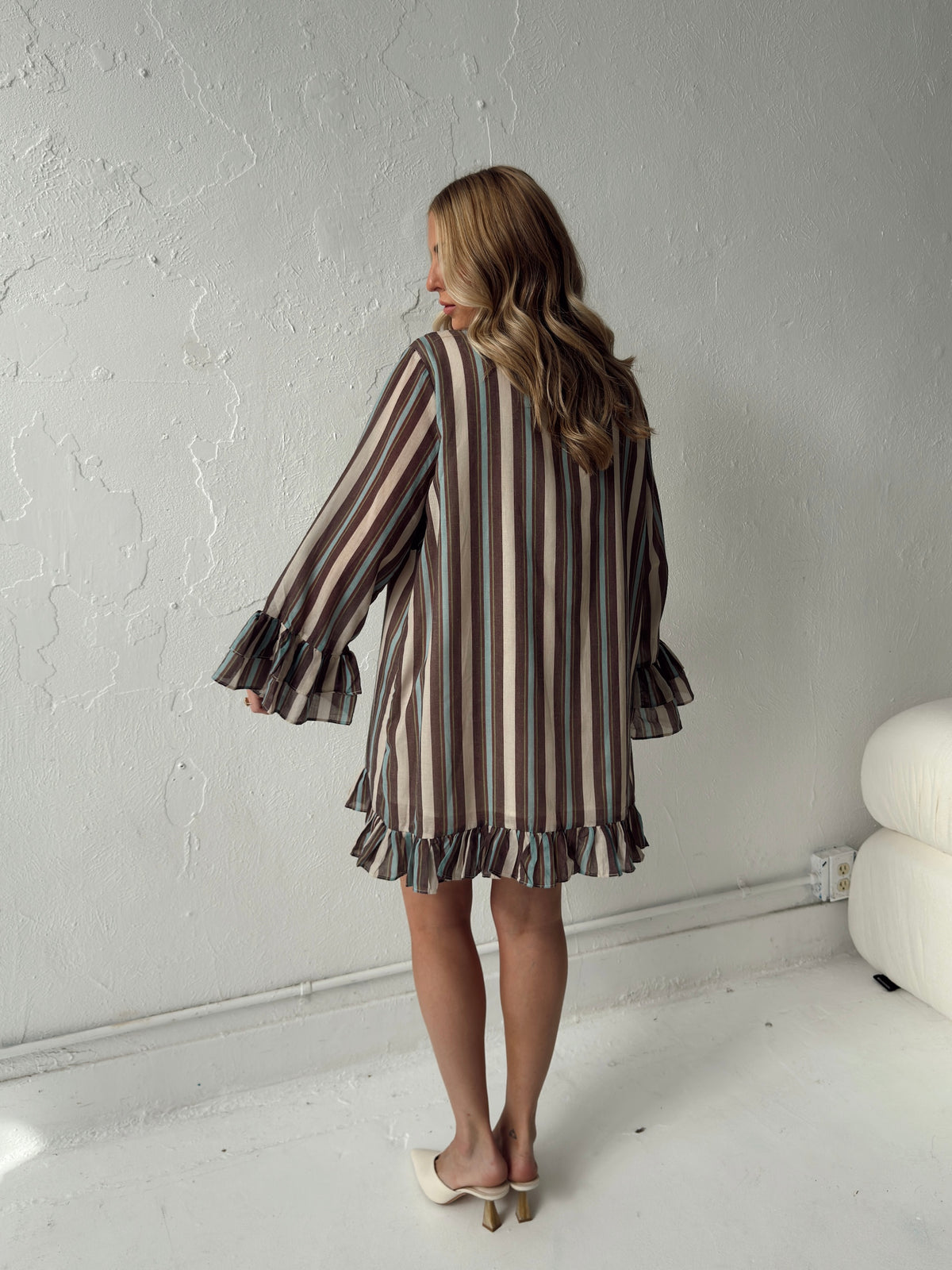 Junie Stripe Ruffle Hem Mini Dress