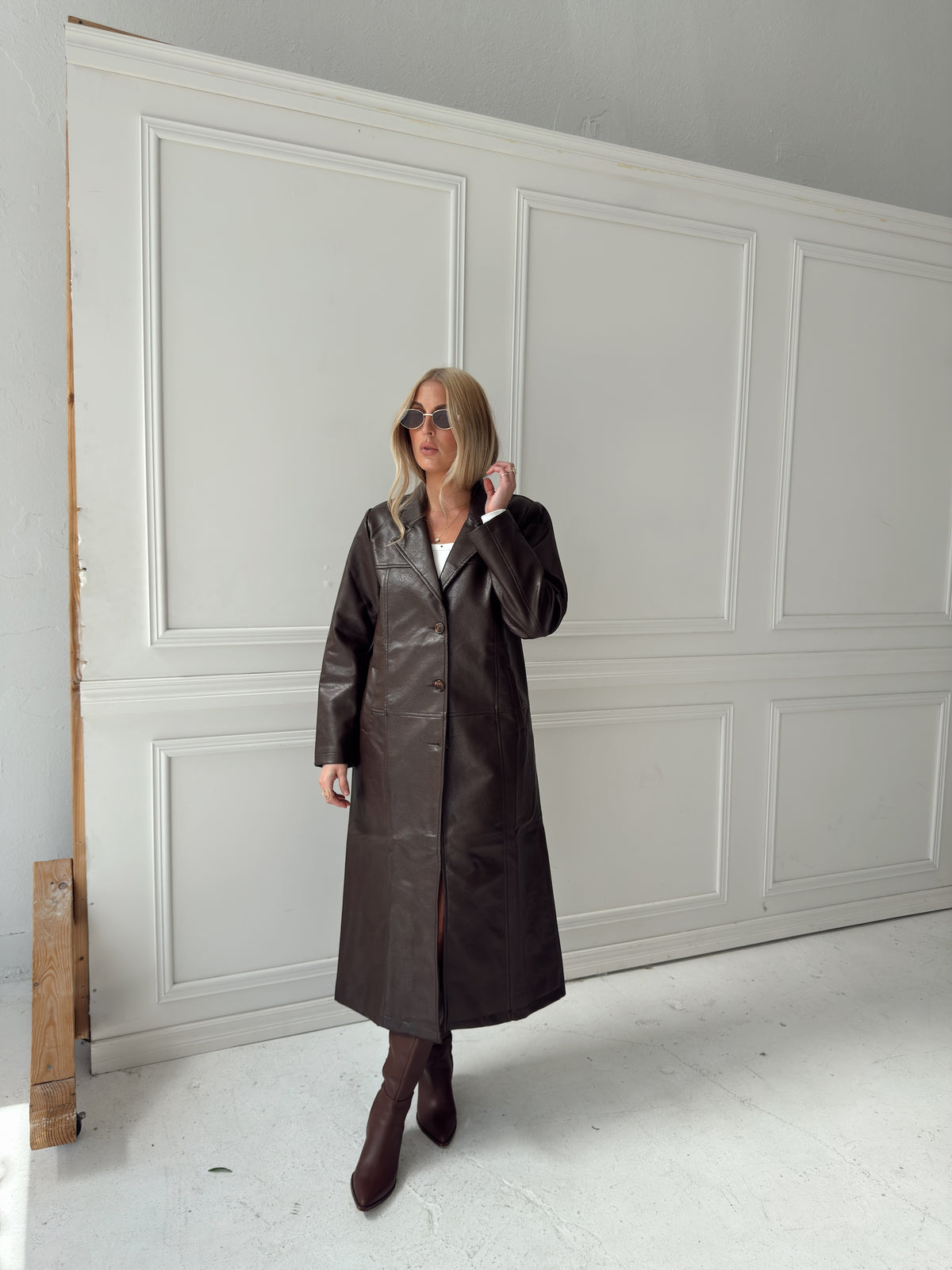 Freya Faux Leather Long Coat