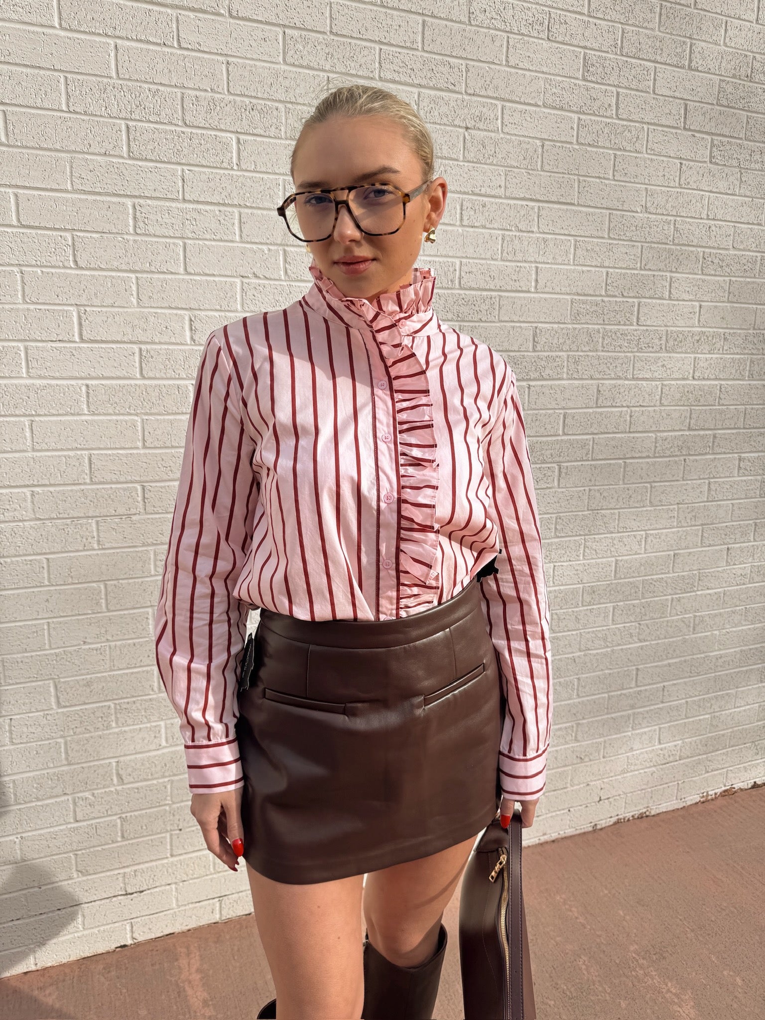 English Factory Stripe Ruffled Shirt