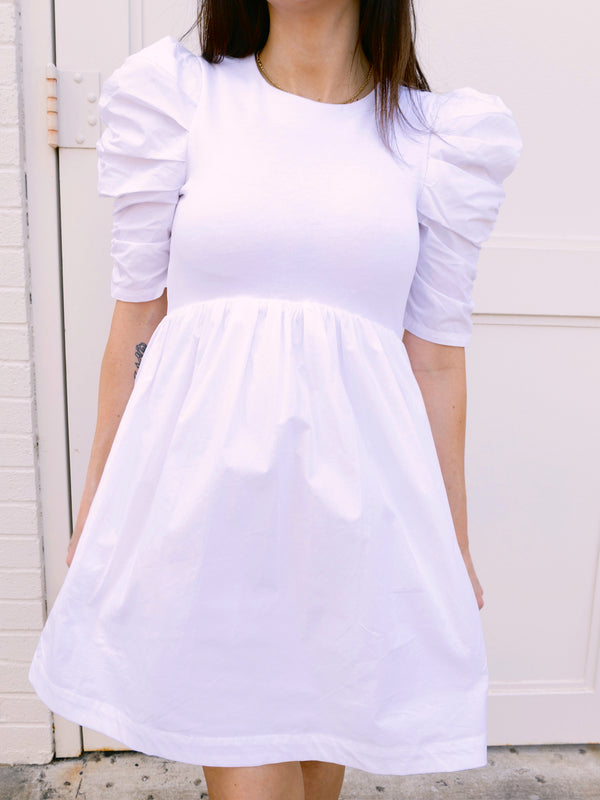 English Factory White Puff Sleeve Mini Dress