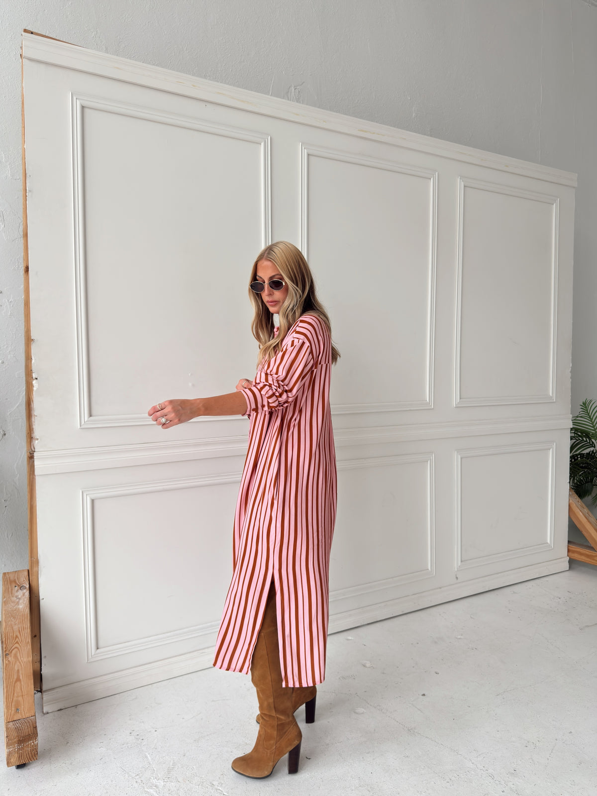 Warren Pink & Brown Midi Dress