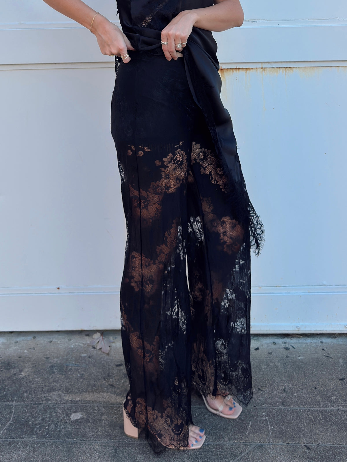 Maia Satin Lace Trim Set - Black