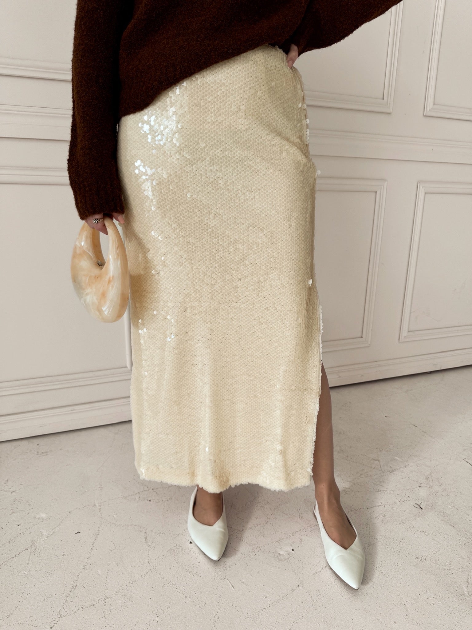 Endless Rose Ivory Sequin Midi Skirt