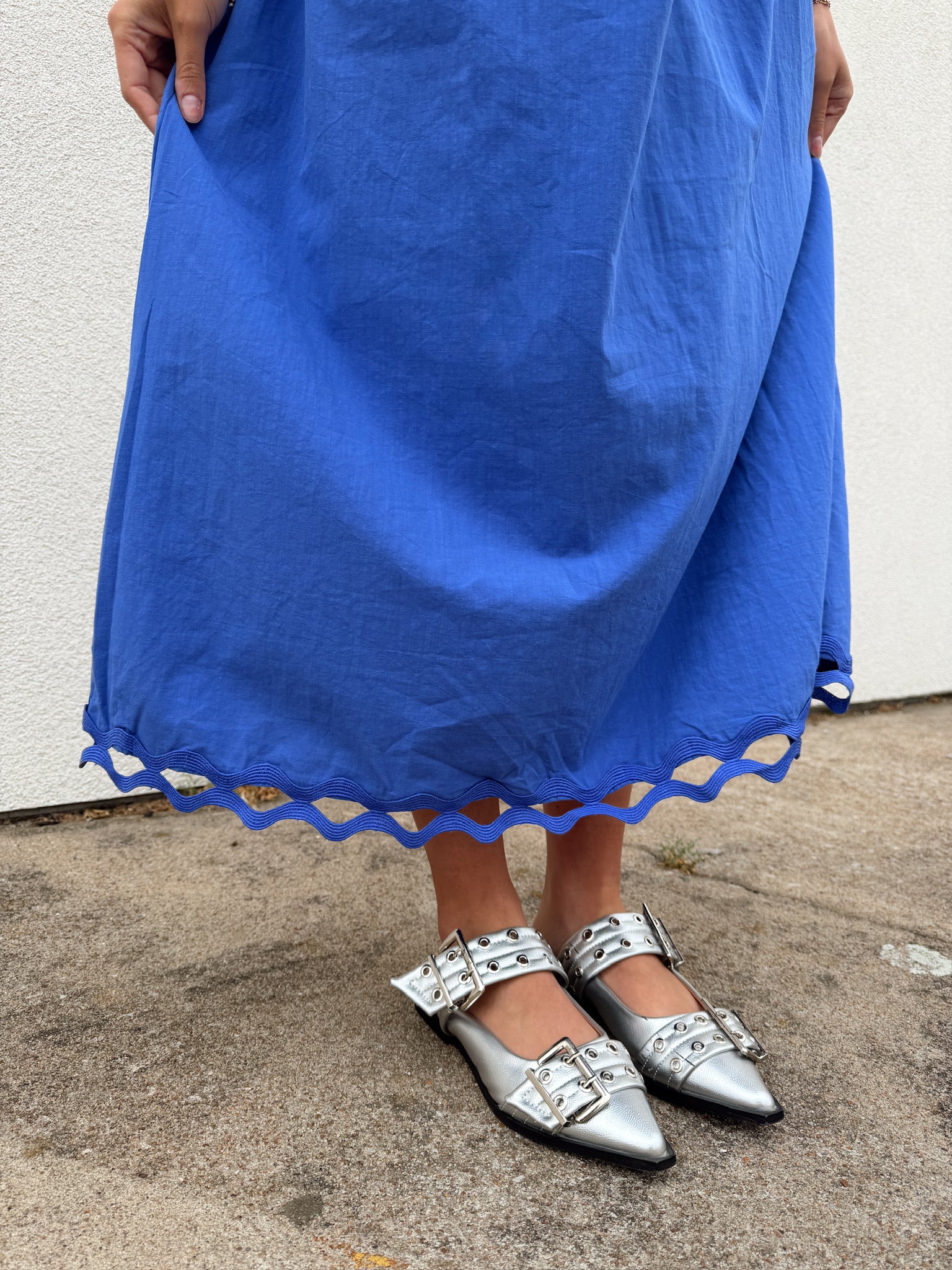 Jamie Blue Scallop Strap Midi Dress