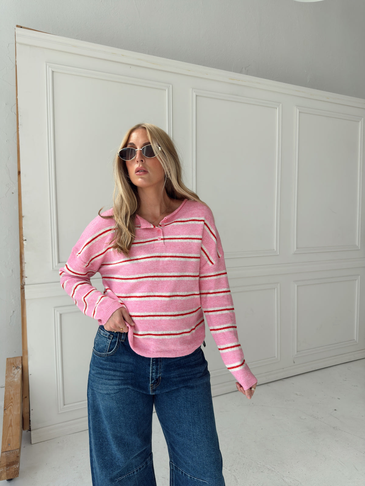 Caroline Cozy Stripe Knit Sweater - Pink