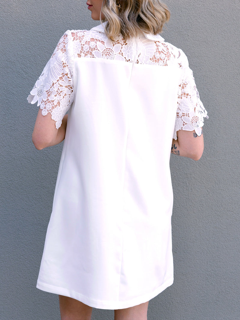 Ornate Buttons White Mini Dress